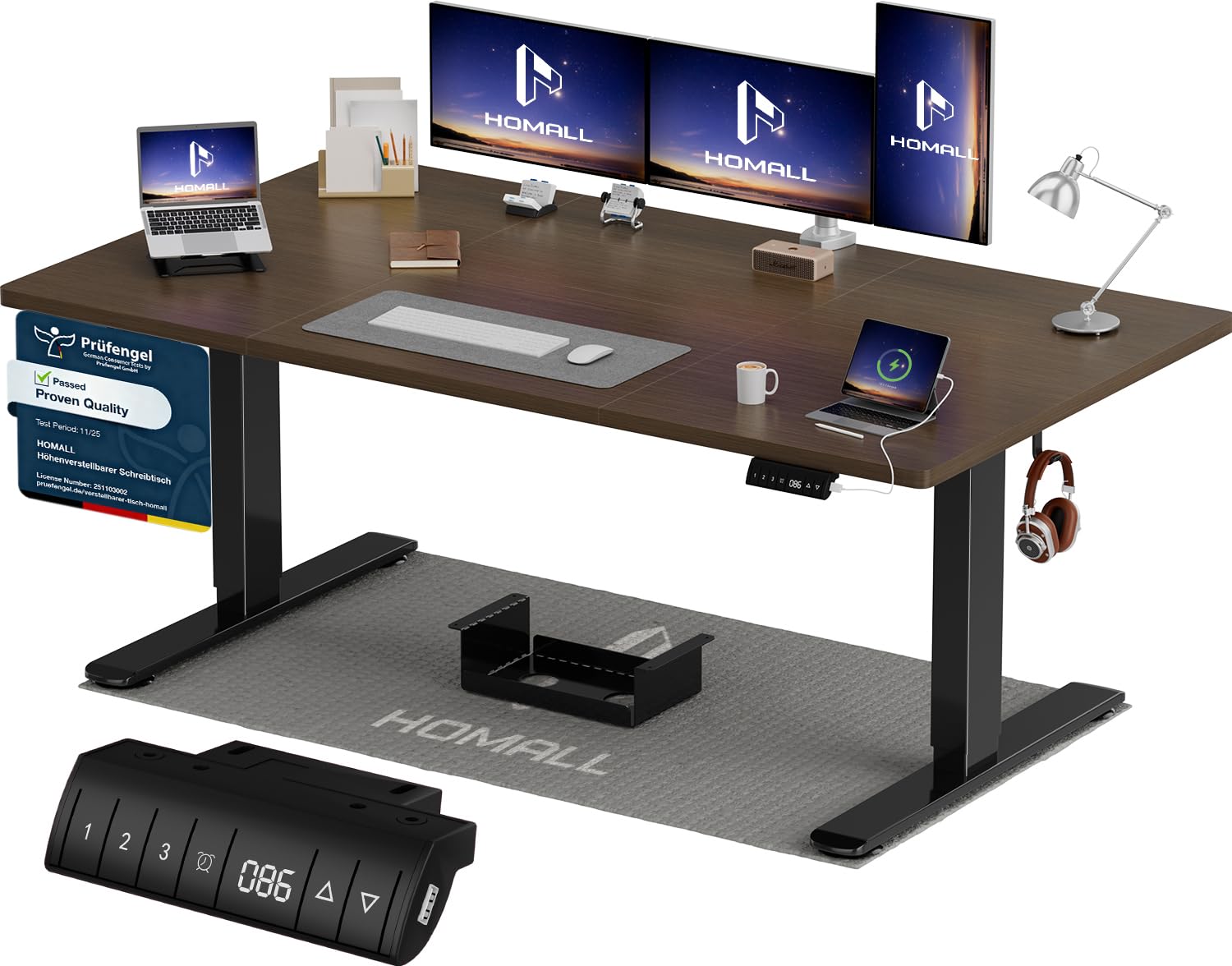 Homall Höhenverstellbarer Schreibtisch 140x70cm mit USB-A Ladeanschluss, Elektrischer Schreibtisch mit Kabel Management Tray, Standing Desk mit 3 Memory Funktion, Computertisch Weiß