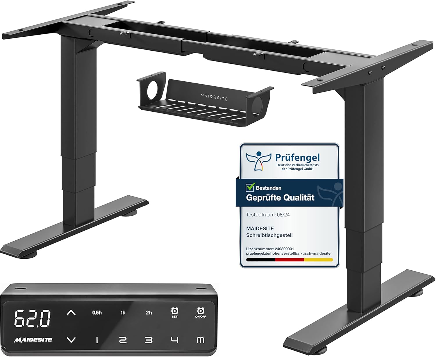 MAIDeSITe höhenverstellbarer Schreibtisch elektrisch mit 2 starken Motoren, tischgestell höhenverstellbar 3-stufige sowie auch 4 Memory-Steuerung mit Sitz-Steh-Erinnerungs - T2 Pro Plus