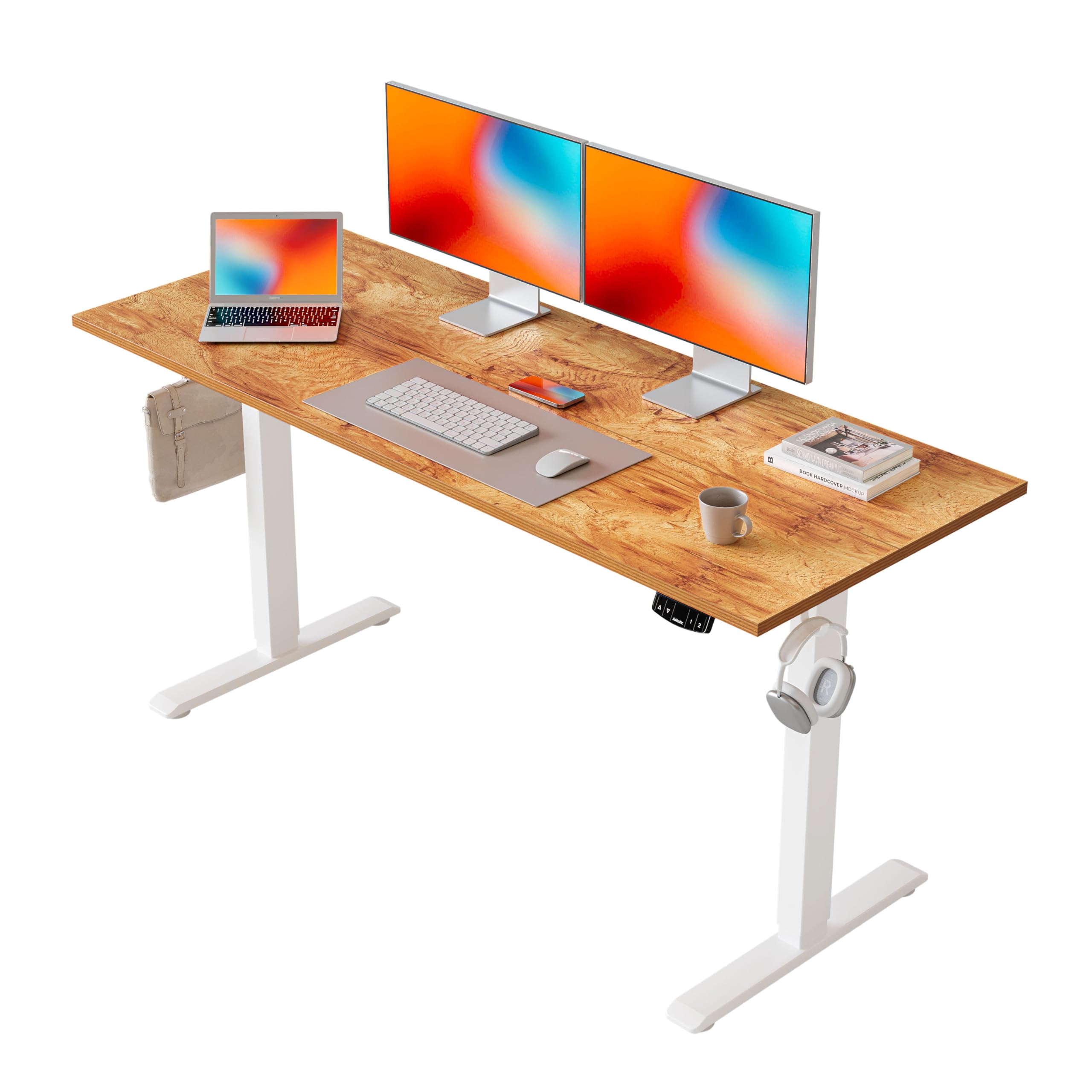 Agilestic Elektrisch Höhenverstellbarer Schreibtisch 120x80 cm, Sitz-Steh Stehpult mit Memory-Funktion, Höhenverstellbarer Computertisch, Gaming-Schreibtisch mit Vierteiliger Tischplatte,Weiß
