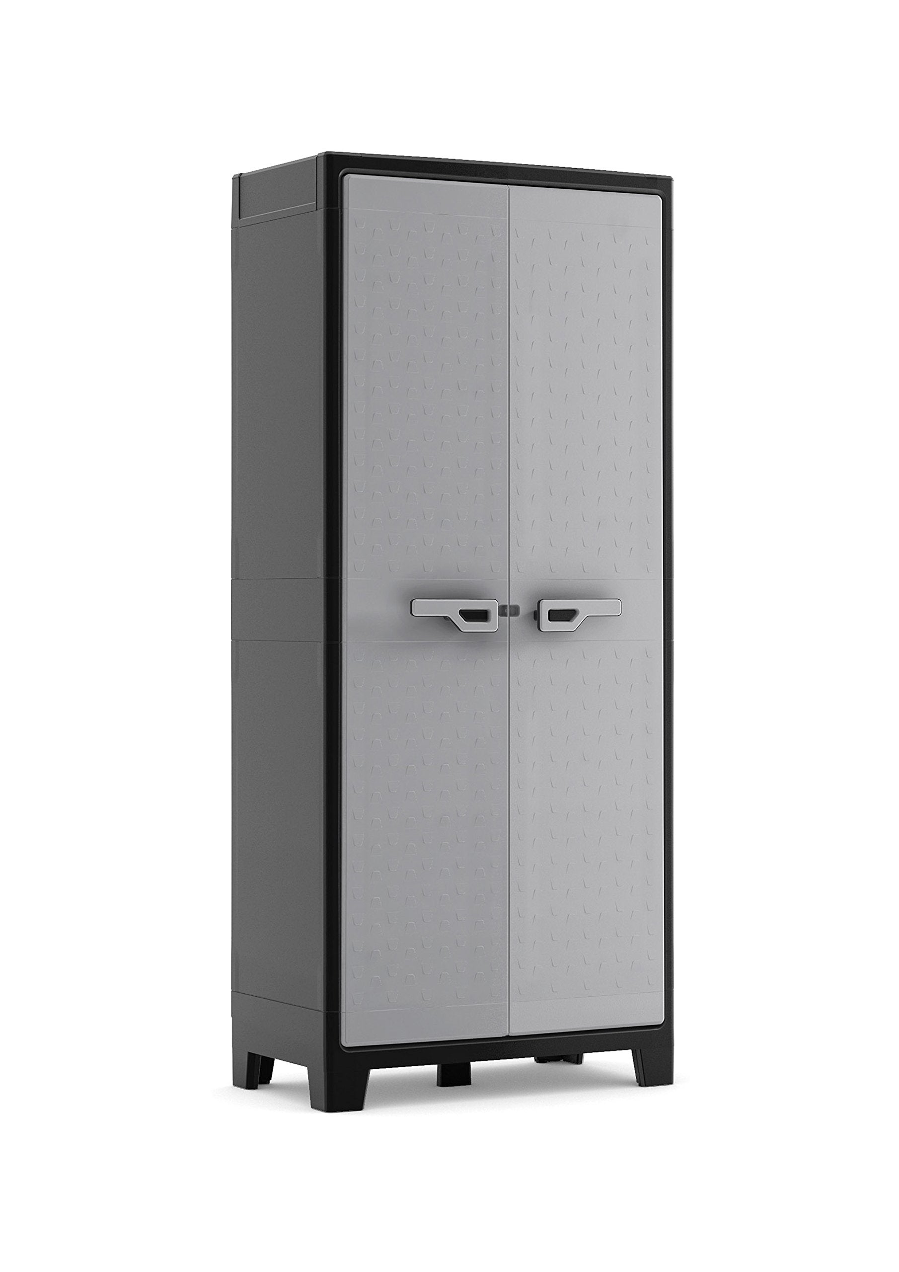 Keter Titan Kunststoffschrank, hoch, schwarz/grau, 80 x 44 x 182 cm, inkl. 4 Einlegeböden mit je 30kg Tragkraft, für drinnen und draußen, UV- und wasserbeständig, aus 70% recycelten Materialien