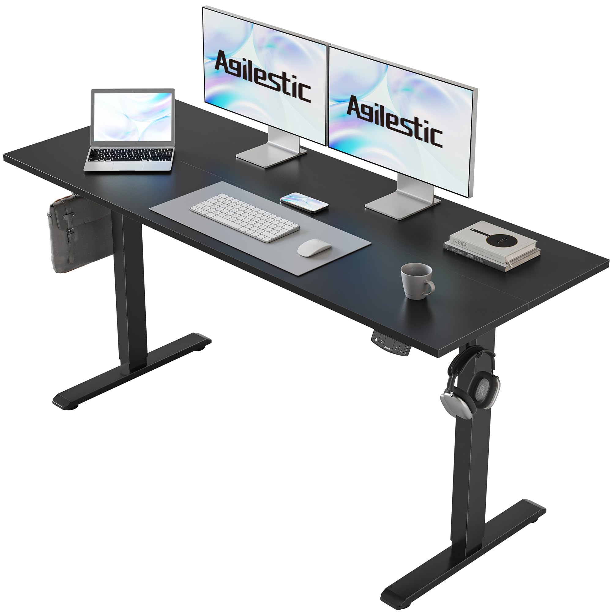 Agilestic Elektrisch Höhenverstellbarer Schreibtisch 120x80 cm, Sitz-Steh Stehpult mit Memory-Funktion, Höhenverstellbarer Computertisch, Gaming-Schreibtisch mit Vierteiliger Tischplatte,Weiß