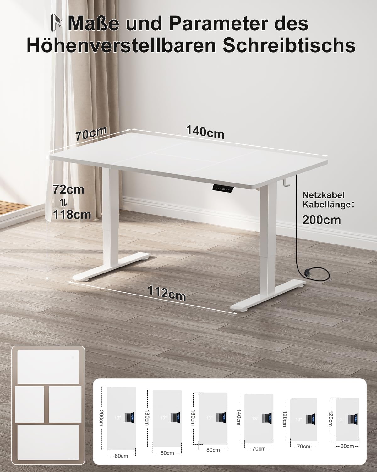 Homall höhenverstellbarer Schreibtisch elektrisch – Rechteck, USB, ergonomisch