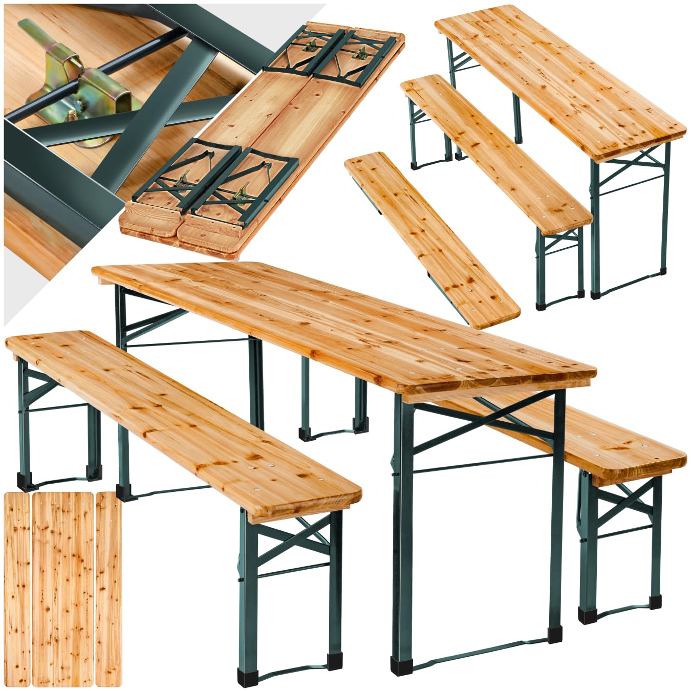 tectake® Bierzeltgarnitur mit Lehne, Biertisch Klapptisch mit 2X Sitzbank mit Lehne, Gartenmöbel Set, Camping Zubehör, Klapptisch Esstisch, Camping Tisch faltbar, Balkontisch, Campingtisch klappbar
