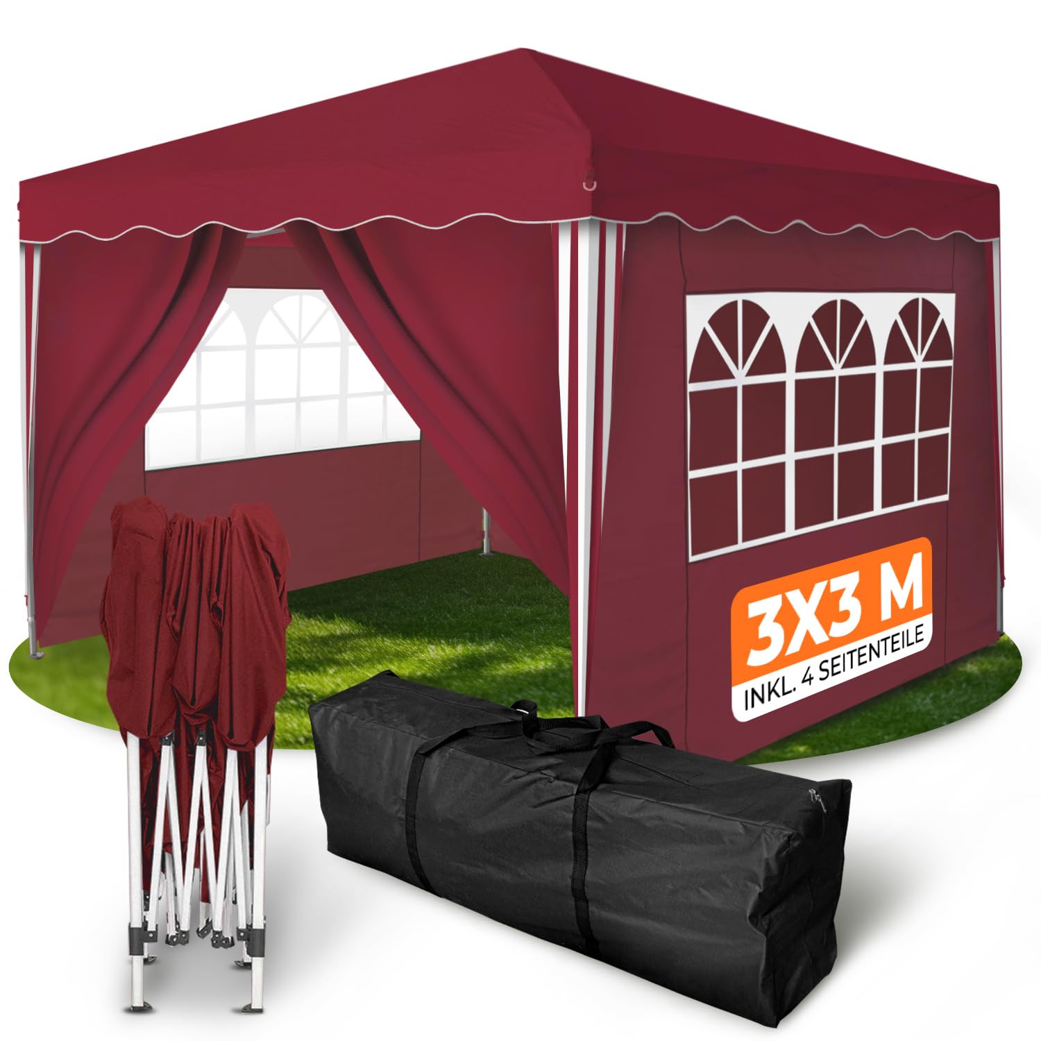 Kronenburg Faltpavillon wasserdicht Dachmaß 3 x 3 m UV Schutz 50+ Pavillon in Schwarz mit 4 Seitenteilen