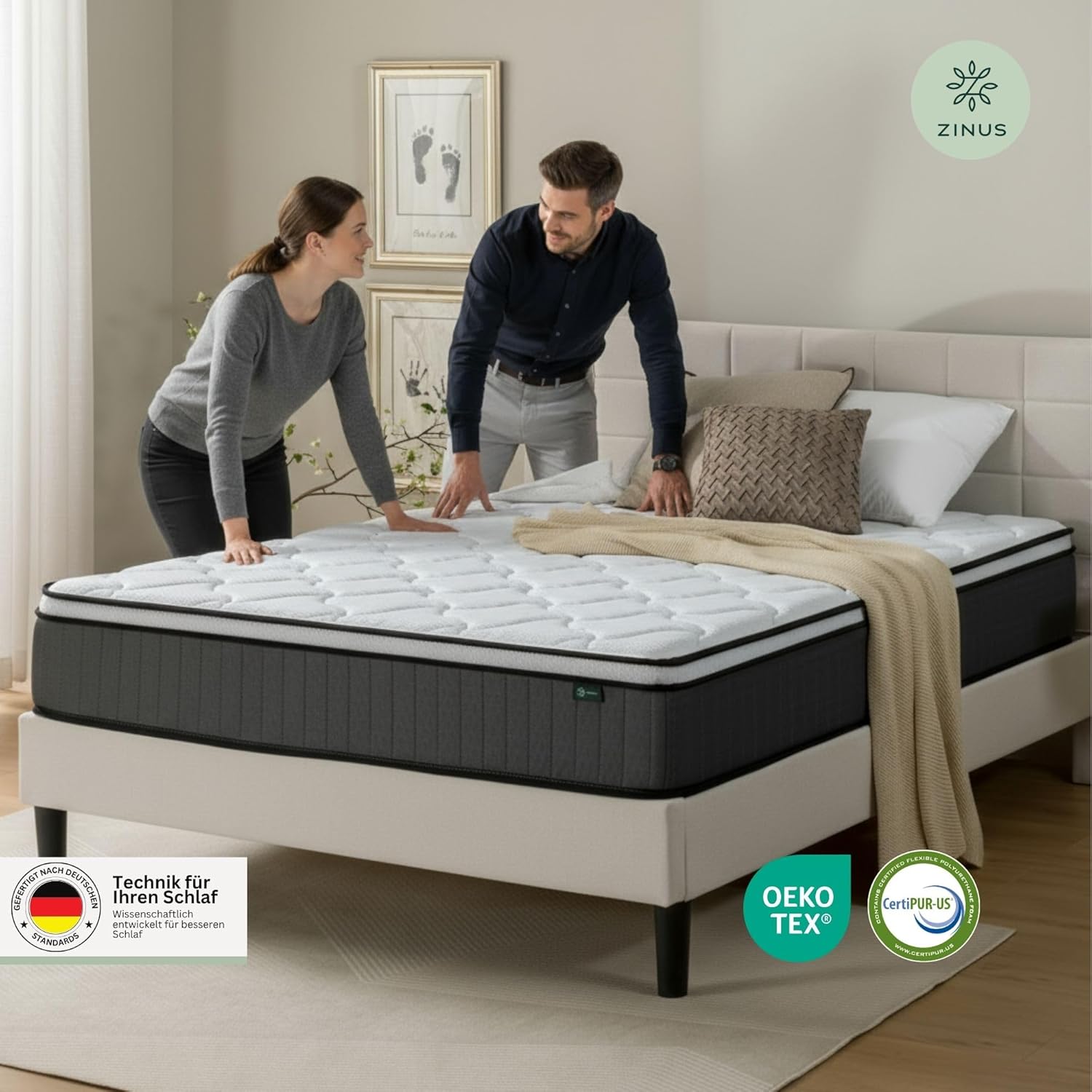 Zinus Taschenfederkernmatratze 25 cm Höhe, mittlerer Härtegrad, Komfortschaum
