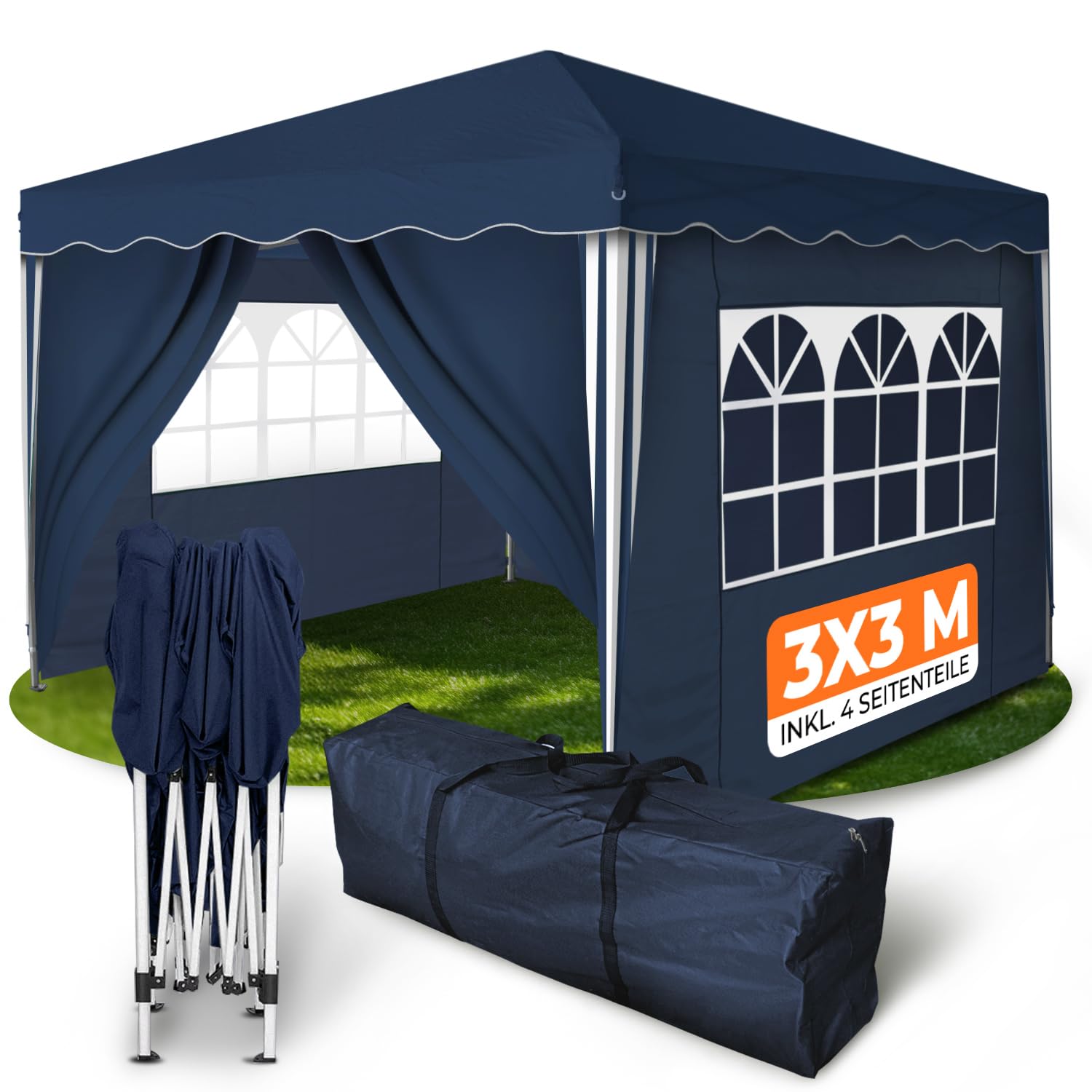 Kronenburg Faltpavillon wasserdicht Dachmaß 3 x 3 m UV Schutz 50+ Pavillon in Schwarz mit 4 Seitenteilen