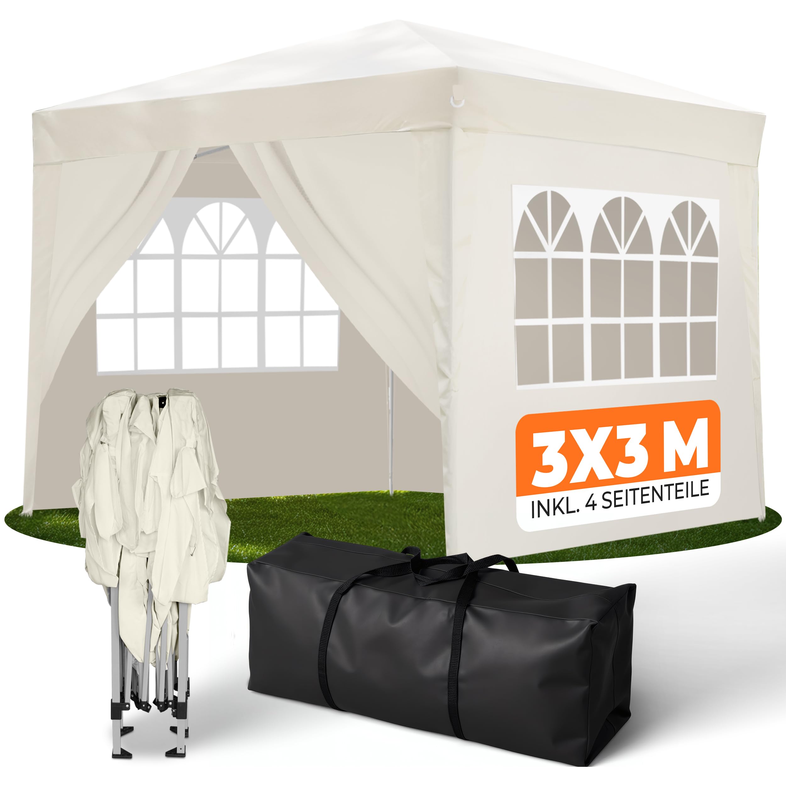 Kronenburg Faltpavillon wasserdicht Dachmaß 3 x 3 m UV Schutz 50+ Pavillon in Schwarz mit 4 Seitenteilen