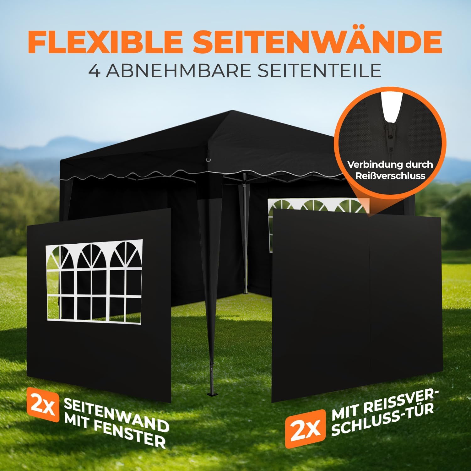 Kronenburg Faltpavillon Pop-Up Pavillon – UV50+, Wasserdicht, Mit Seitenteilen
