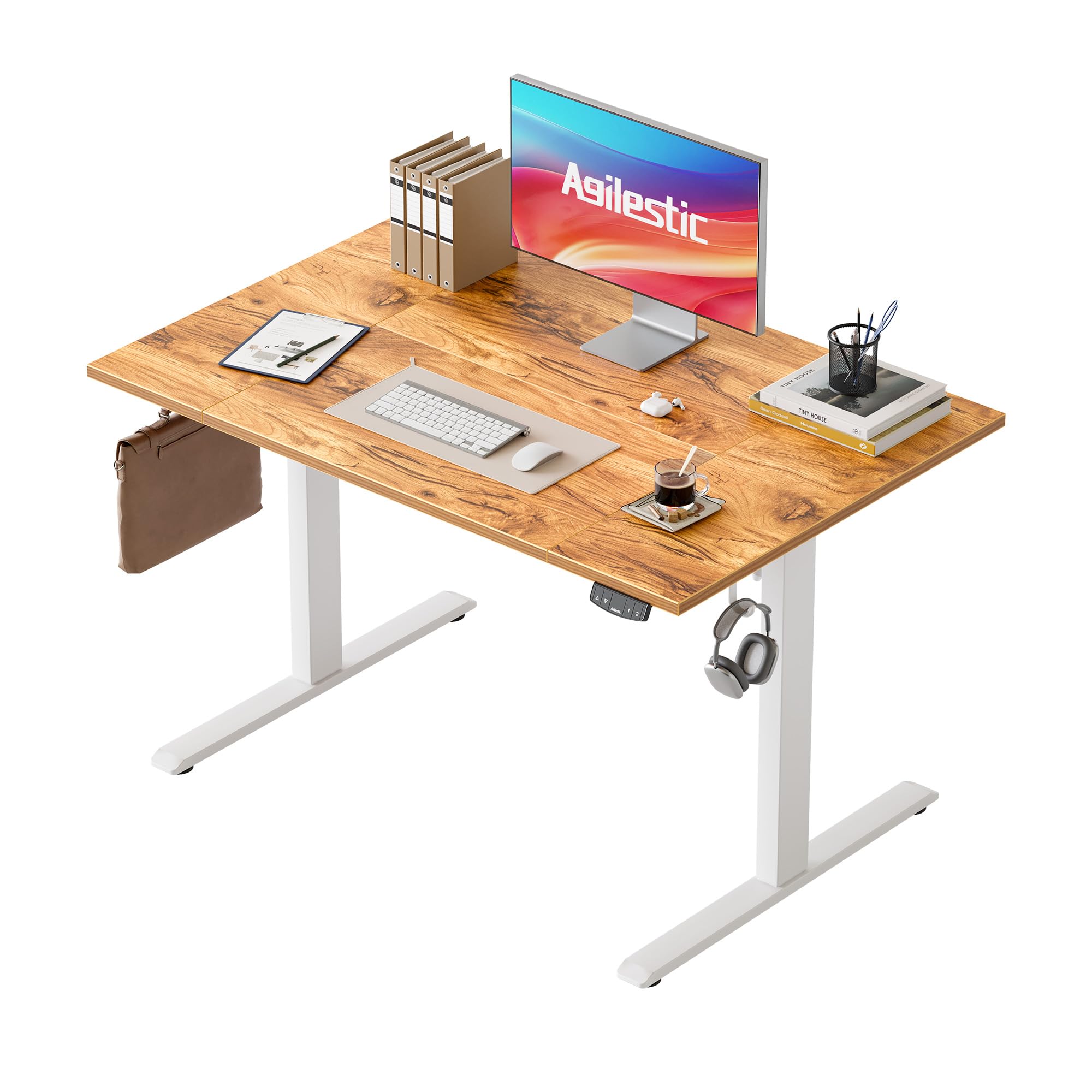 Agilestic Elektrisch Höhenverstellbarer Schreibtisch 120x80 cm, Sitz-Steh Stehpult mit Memory-Funktion, Höhenverstellbarer Computertisch, Gaming-Schreibtisch mit Vierteiliger Tischplatte,Weiß