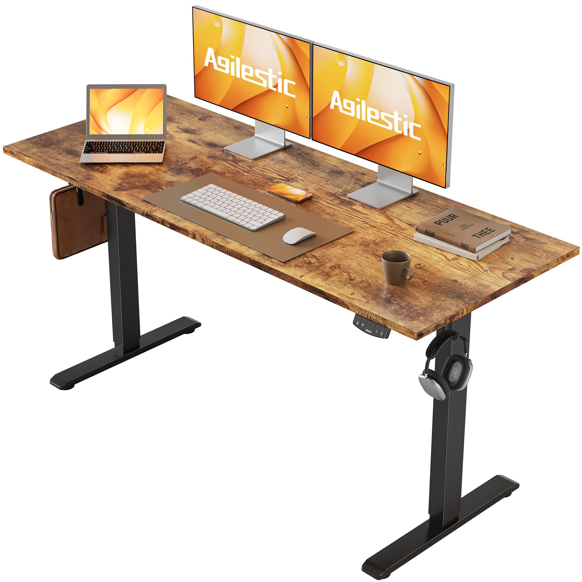 Agilestic Elektrisch Höhenverstellbarer Schreibtisch 120x80 cm, Sitz-Steh Stehpult mit Memory-Funktion, Höhenverstellbarer Computertisch, Gaming-Schreibtisch mit Vierteiliger Tischplatte,Weiß