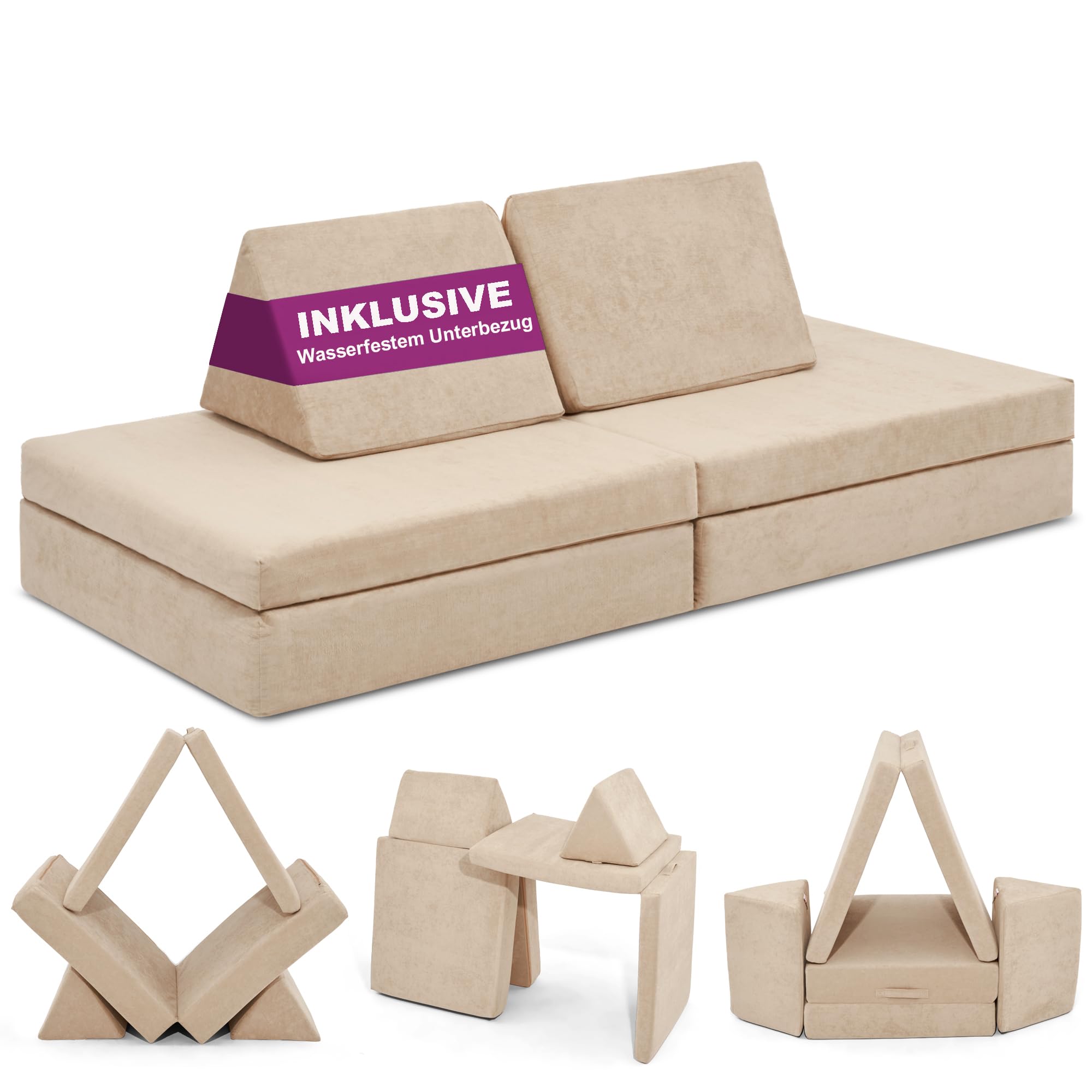 Linodino® Spielsofa Cord | Kindersofa aus Schaumstoff Bausteine - Spielsofa für Kinder & Kuschelecke im Kinderzimmer | Kindercouch | Oeko-TEX 100 Zertifiziert | Elfenzauber Beige