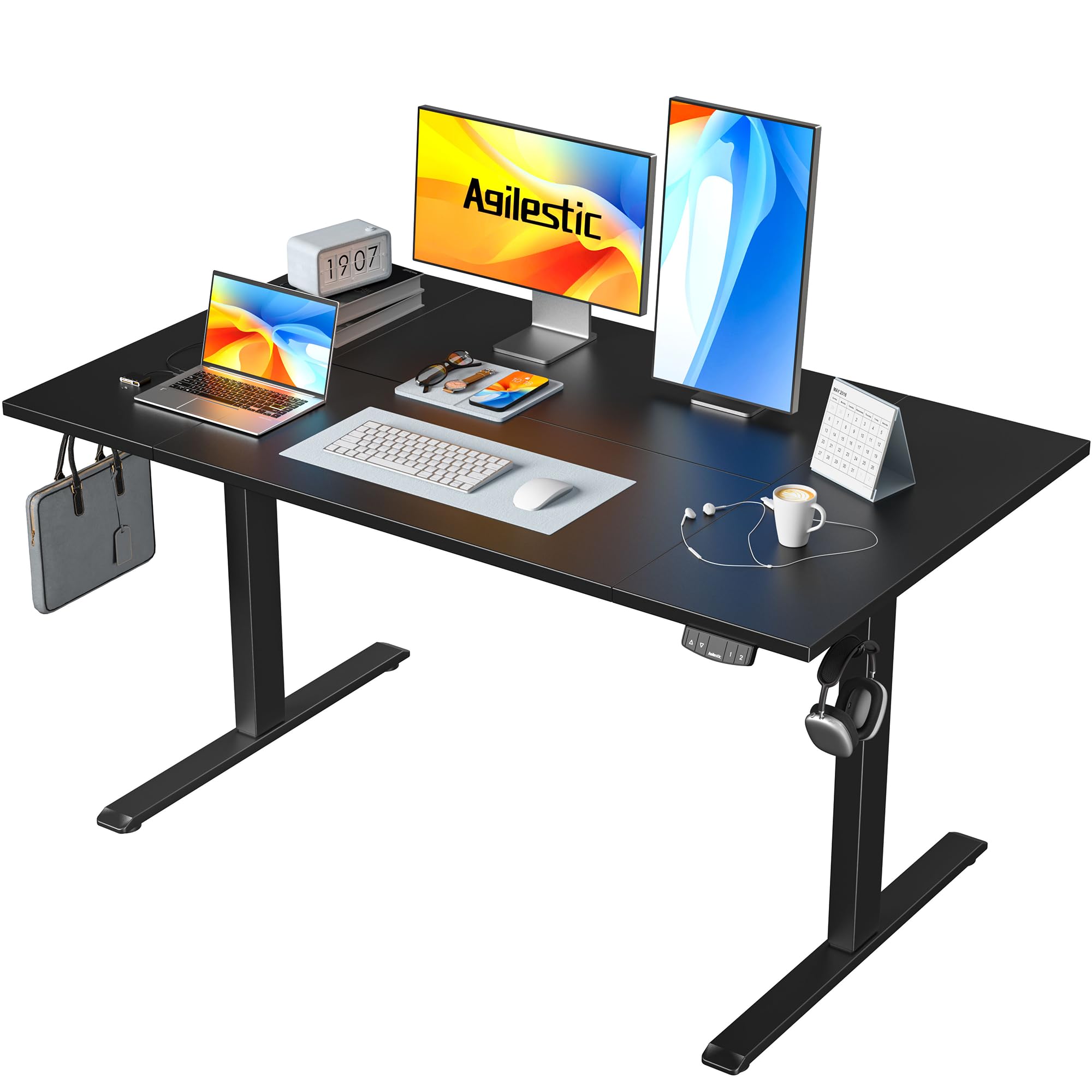 Agilestic Elektrisch Höhenverstellbarer Schreibtisch 120x80 cm, Sitz-Steh Stehpult mit Memory-Funktion, Höhenverstellbarer Computertisch, Gaming-Schreibtisch mit Vierteiliger Tischplatte,Weiß