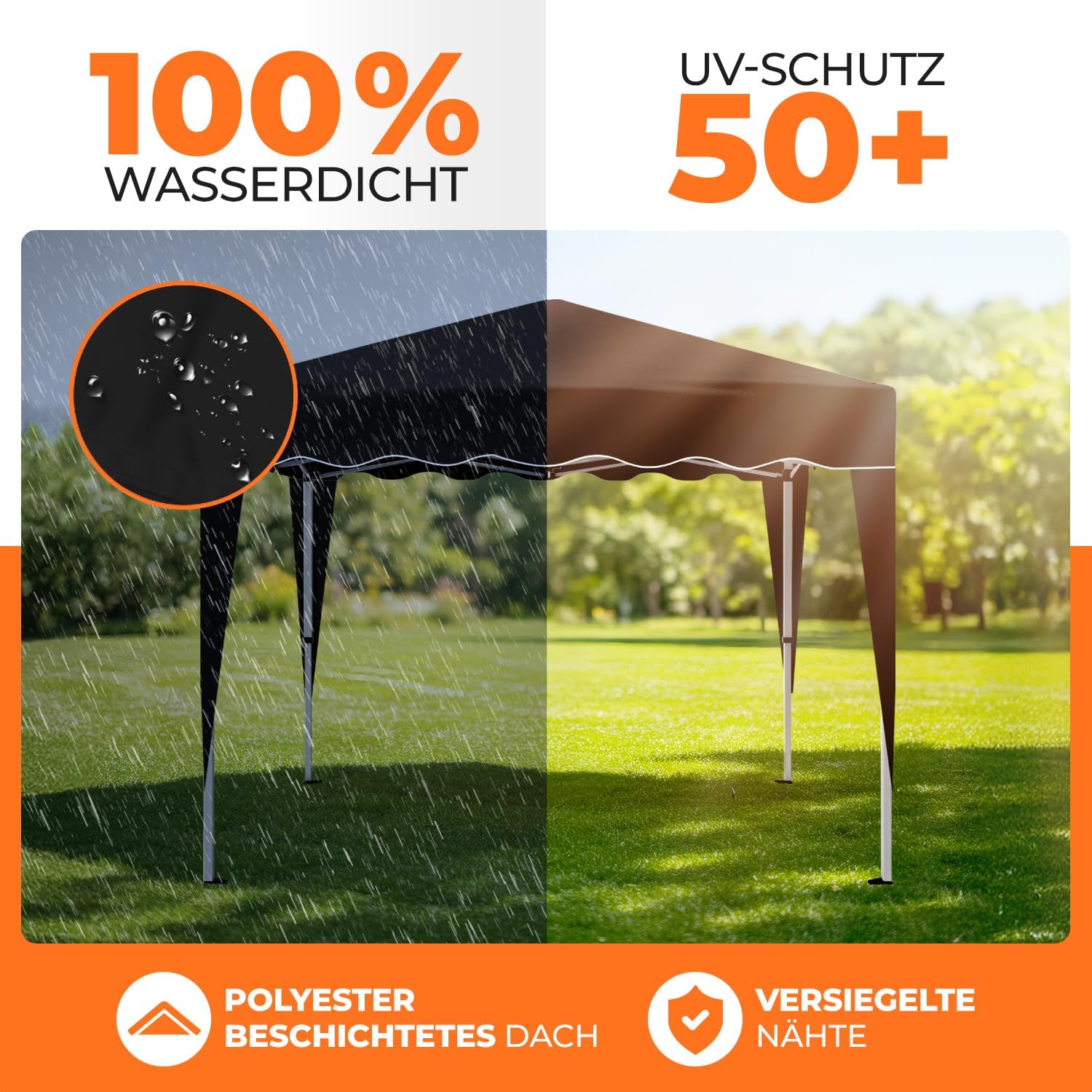 Kronenburg Faltpavillon Pop-Up Pavillon – UV50+, Wasserdicht, Mit Seitenteilen