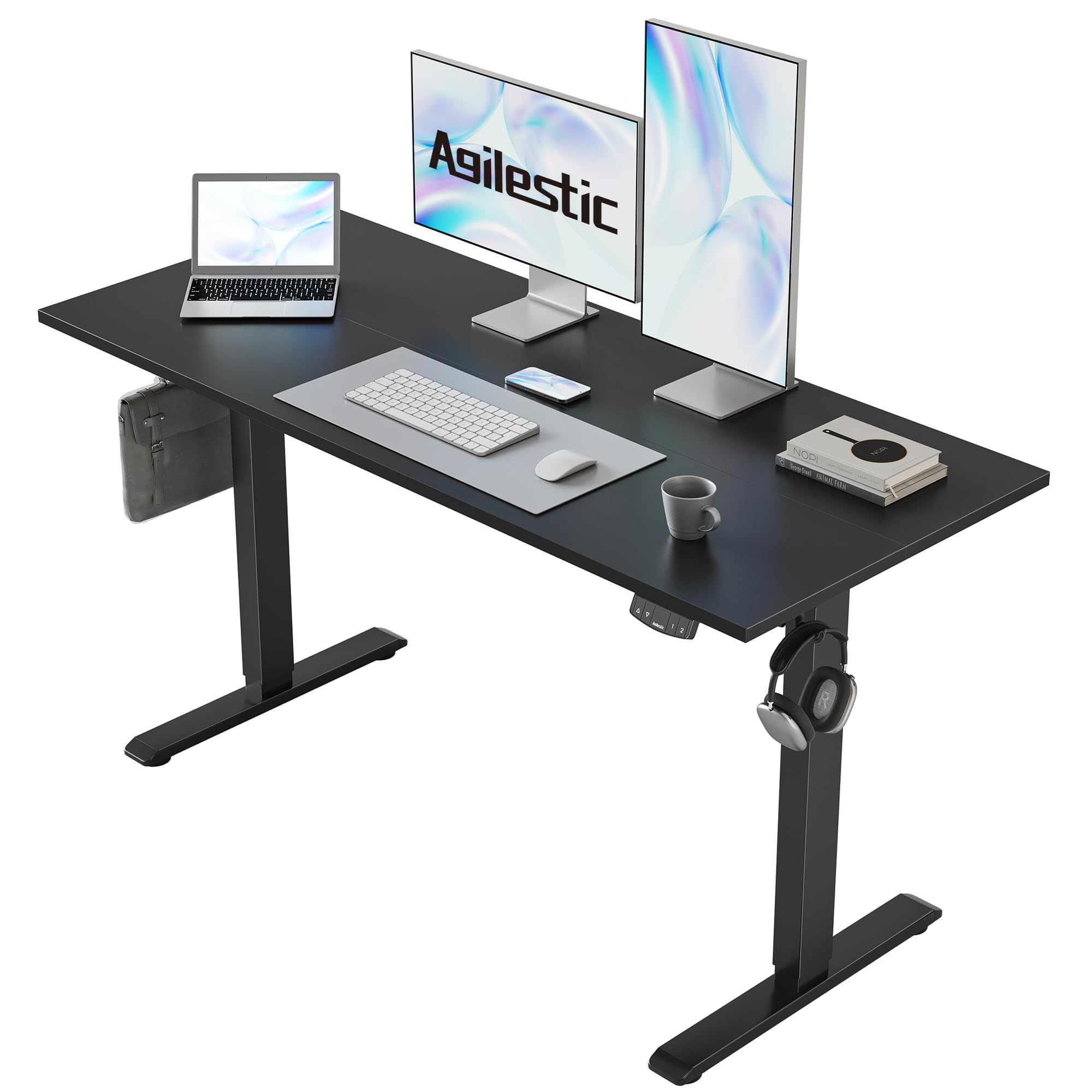 Agilestic Elektrisch Höhenverstellbarer Schreibtisch 120x80 cm, Sitz-Steh Stehpult mit Memory-Funktion, Höhenverstellbarer Computertisch, Gaming-Schreibtisch mit Vierteiliger Tischplatte,Weiß