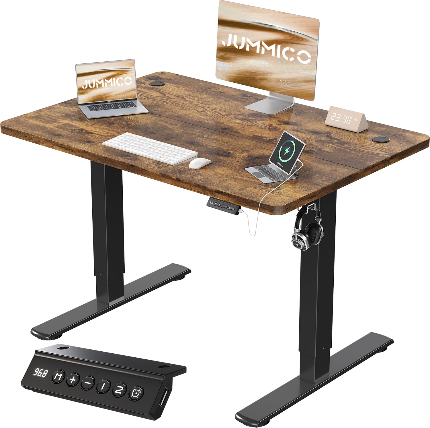 JUMMICO Höhenverstellbarer Schreibtisch mit USB-Ladeanschluss 200 x 80 cm, Schreibtisch Höhenverstellbar Elektrisch, Steh-Sitz Tisch Stehpult Verstellbarer Computertisch,Standing Desk,Weiß