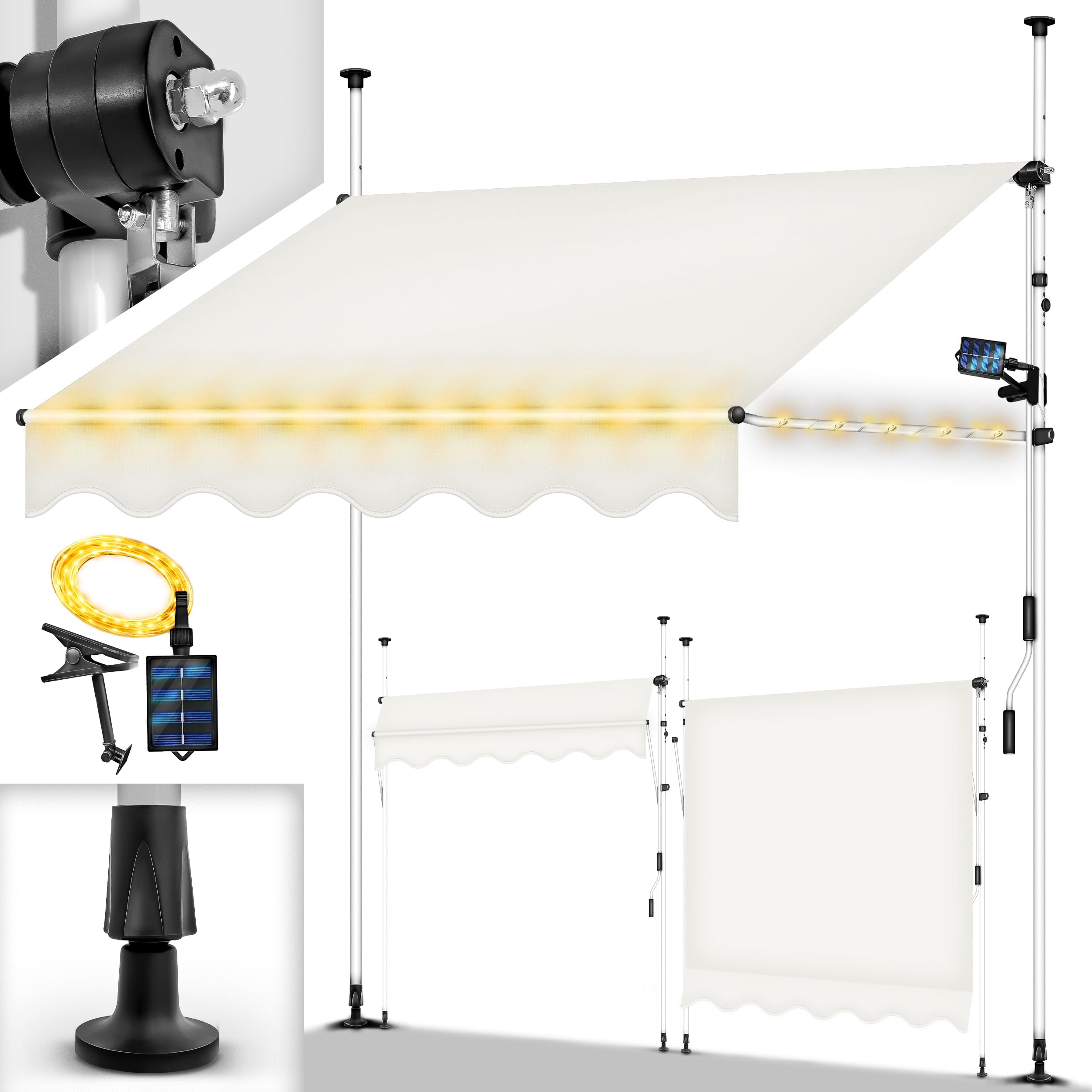 tillvex Balkonmarkise Klemmmarkise – UV50+, Wasserdicht, Höhen- und Winkelverstellbar