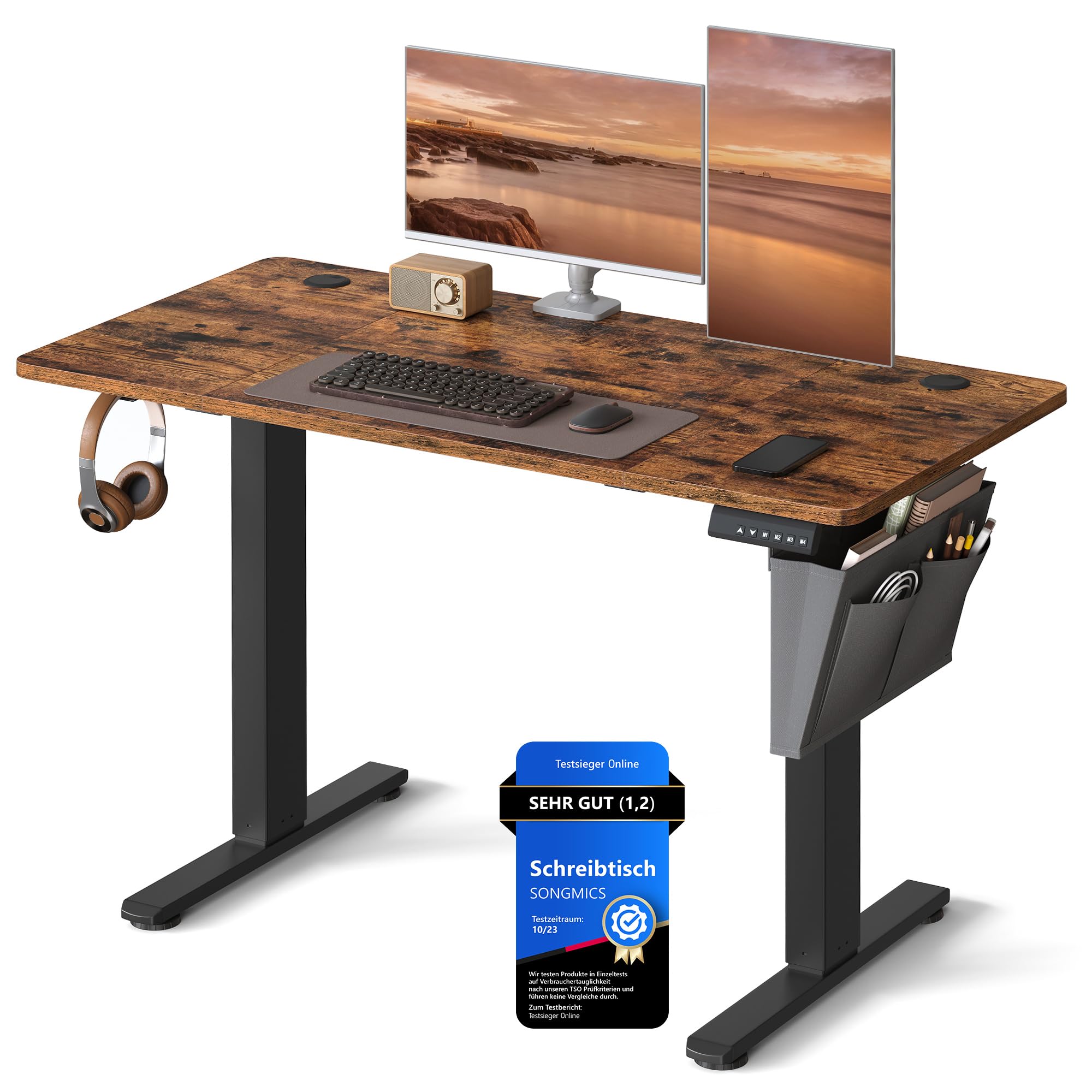 SONGMICS Elektrischer Höhenverstellbarer Schreibtisch – Holz & Stahl, Ergonomisch, Höhenverstellbar