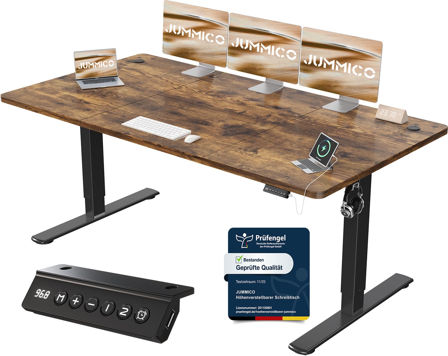 JUMMICO Höhenverstellbarer Schreibtisch mit USB-Ladeanschluss 200 x 80 cm, Schreibtisch Höhenverstellbar Elektrisch, Steh-Sitz Tisch Stehpult Verstellbarer Computertisch,Standing Desk,Weiß