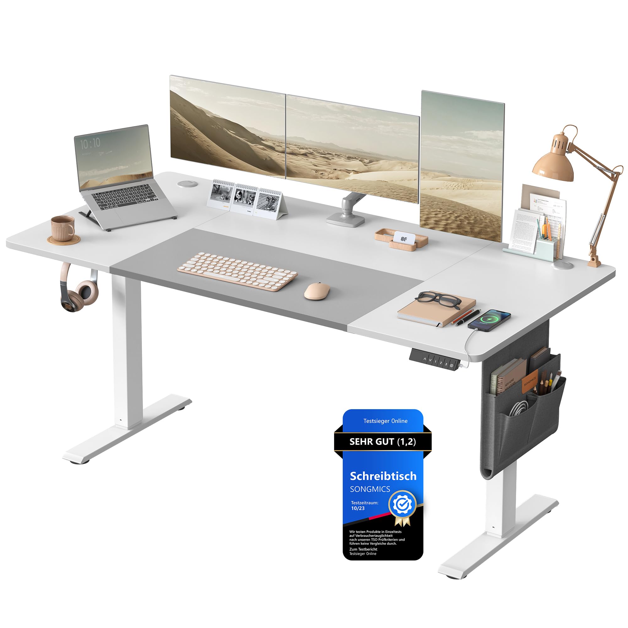 SONGMICS Elektrischer Höhenverstellbarer Schreibtisch – Holz & Stahl, Ergonomisch, Höhenverstellbar