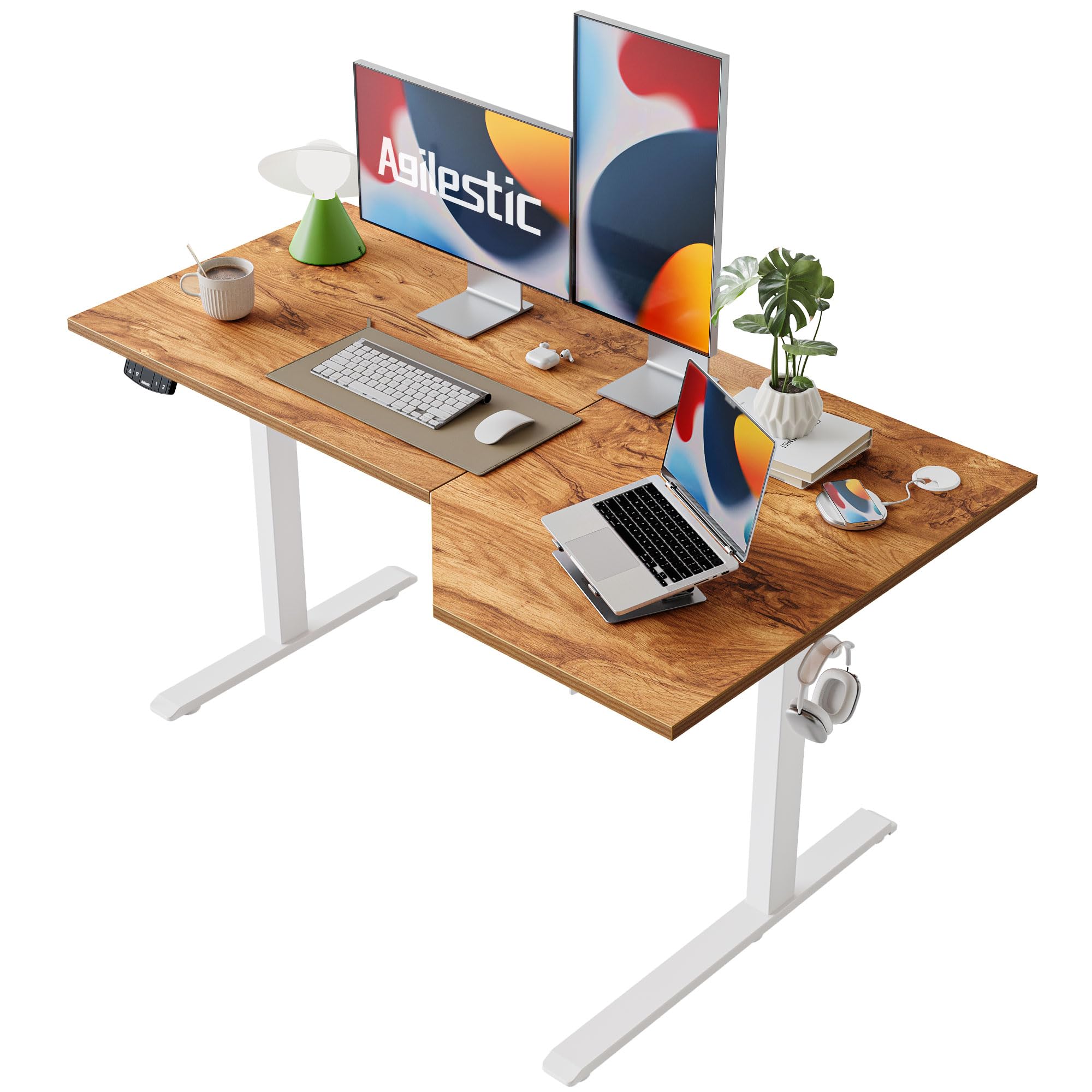 Agilestic Elektrisch Höhenverstellbarer Schreibtisch 120x80 cm, Sitz-Steh Stehpult mit Memory-Funktion, Höhenverstellbarer Computertisch, Gaming-Schreibtisch mit Vierteiliger Tischplatte,Weiß