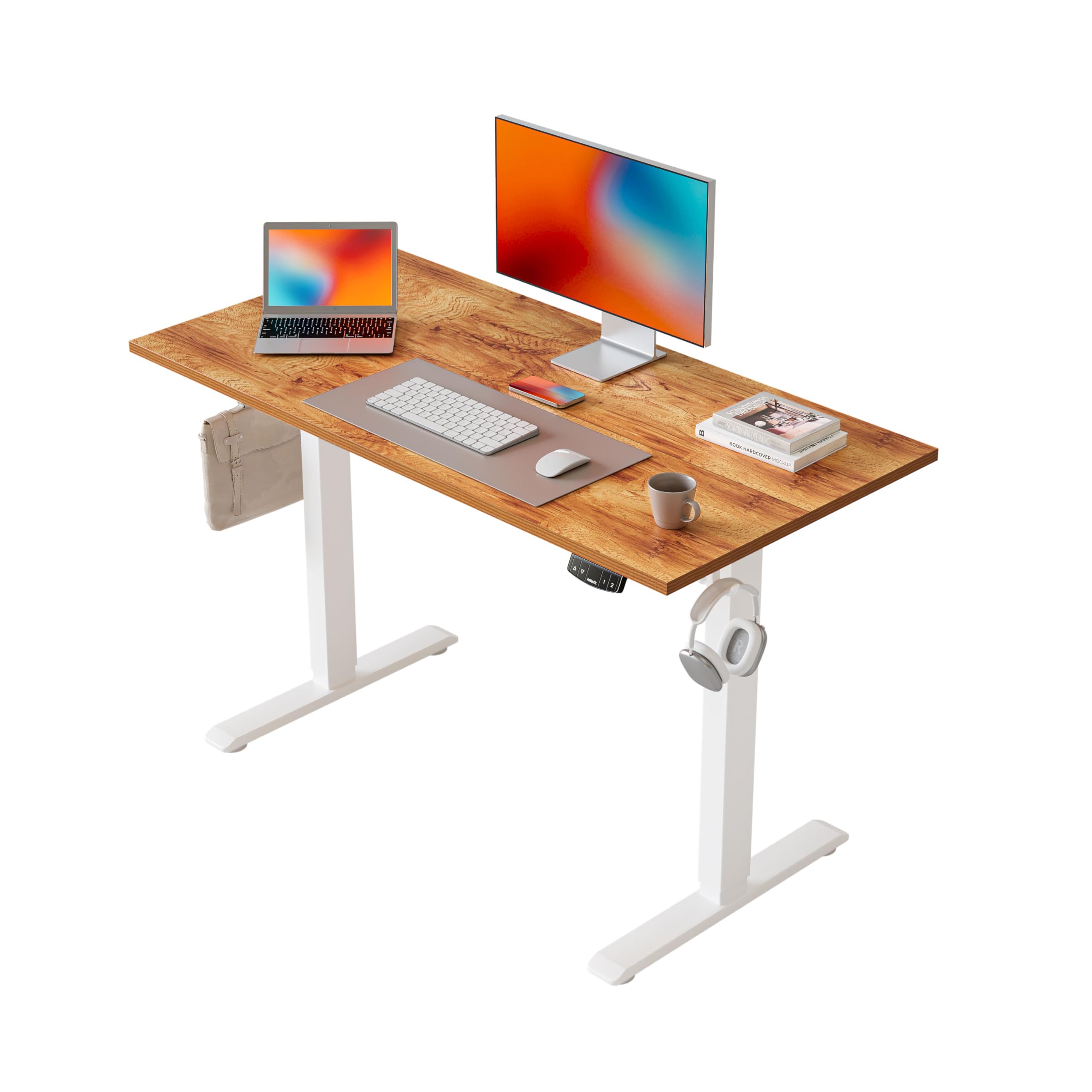 Agilestic Elektrisch Höhenverstellbarer Schreibtisch 120x80 cm, Sitz-Steh Stehpult mit Memory-Funktion, Höhenverstellbarer Computertisch, Gaming-Schreibtisch mit Vierteiliger Tischplatte,Weiß