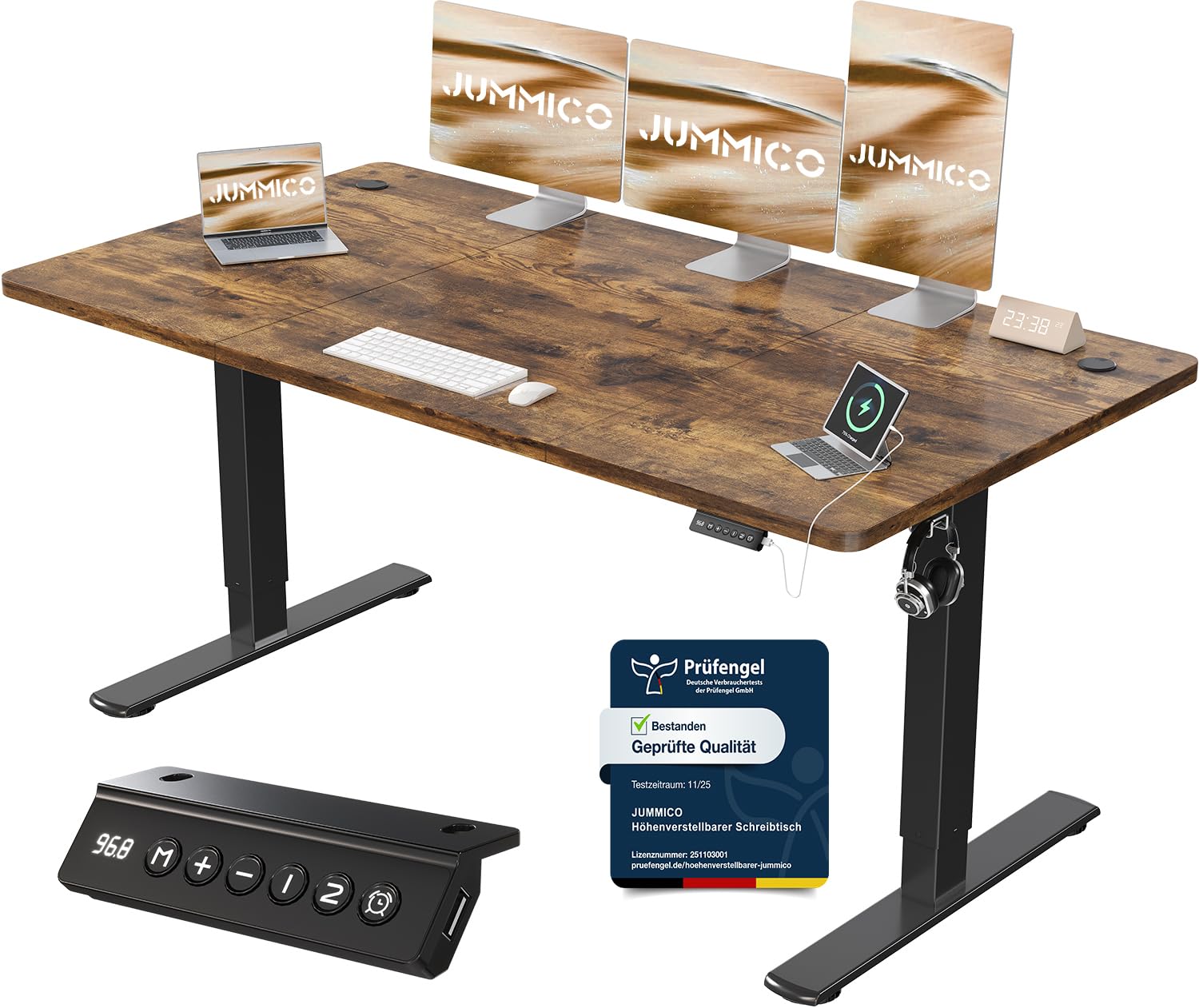 JUMMICO Höhenverstellbarer Schreibtisch mit USB-Ladeanschluss 200 x 80 cm, Schreibtisch Höhenverstellbar Elektrisch, Steh-Sitz Tisch Stehpult Verstellbarer Computertisch,Standing Desk,Weiß