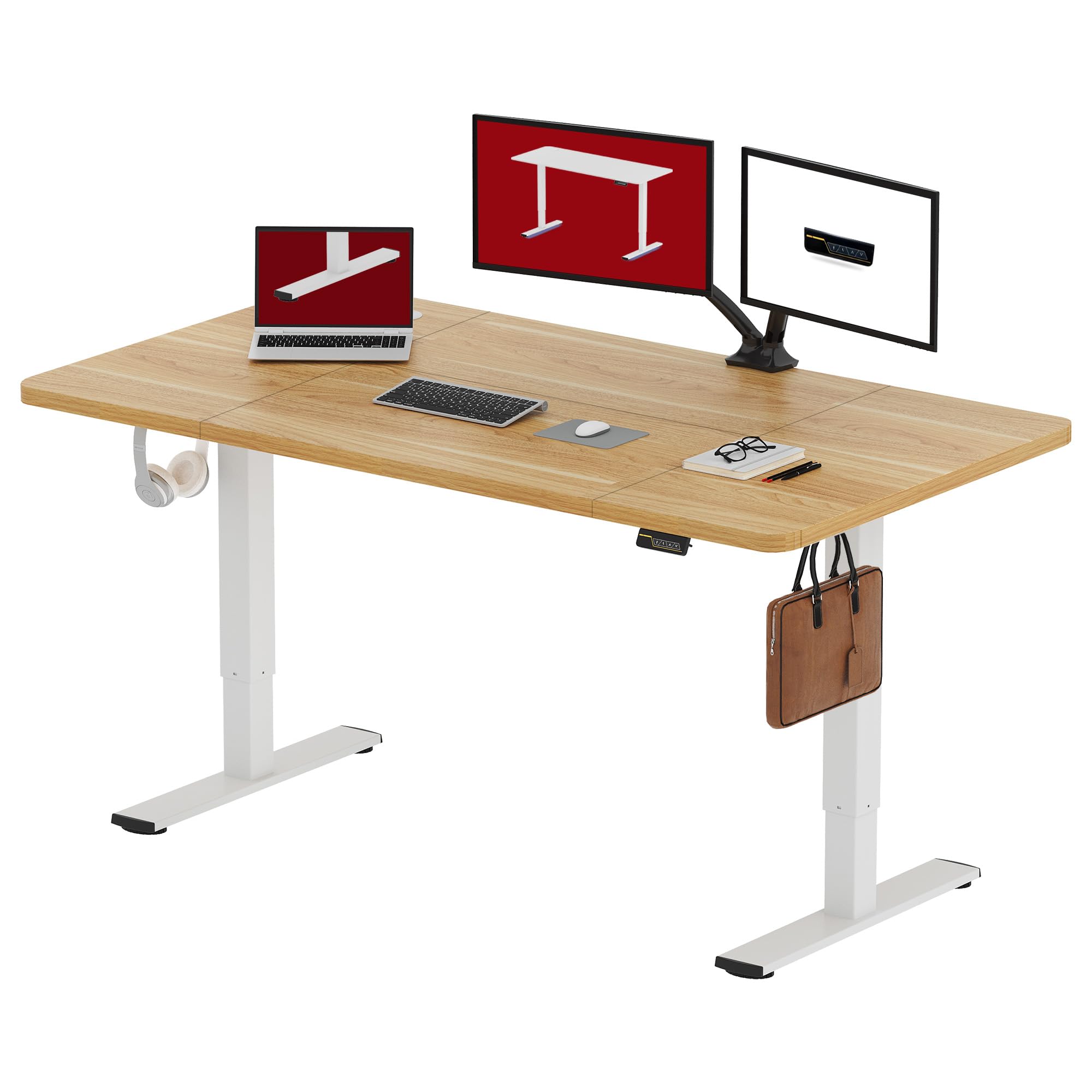 SANODESK Höhenverstellbarer Schreibtisch 200×80 cm – XXL Standing Desk mit 70 kg Tragkraft, Anti-Kollisions-Schutz & vielseitigem Zubehör, ideal für Teamarbeit oder Studio(Weiß)