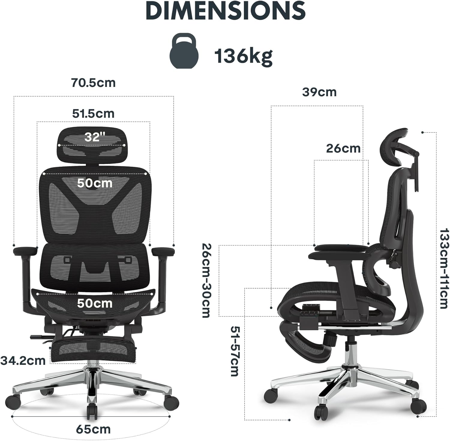 FLEXISPOT ErgoX Ergonomischer Bürostuhl mit Fußstütze – 5D-Rückenlehne, 3D-Armlehnen, Atmungsaktiv