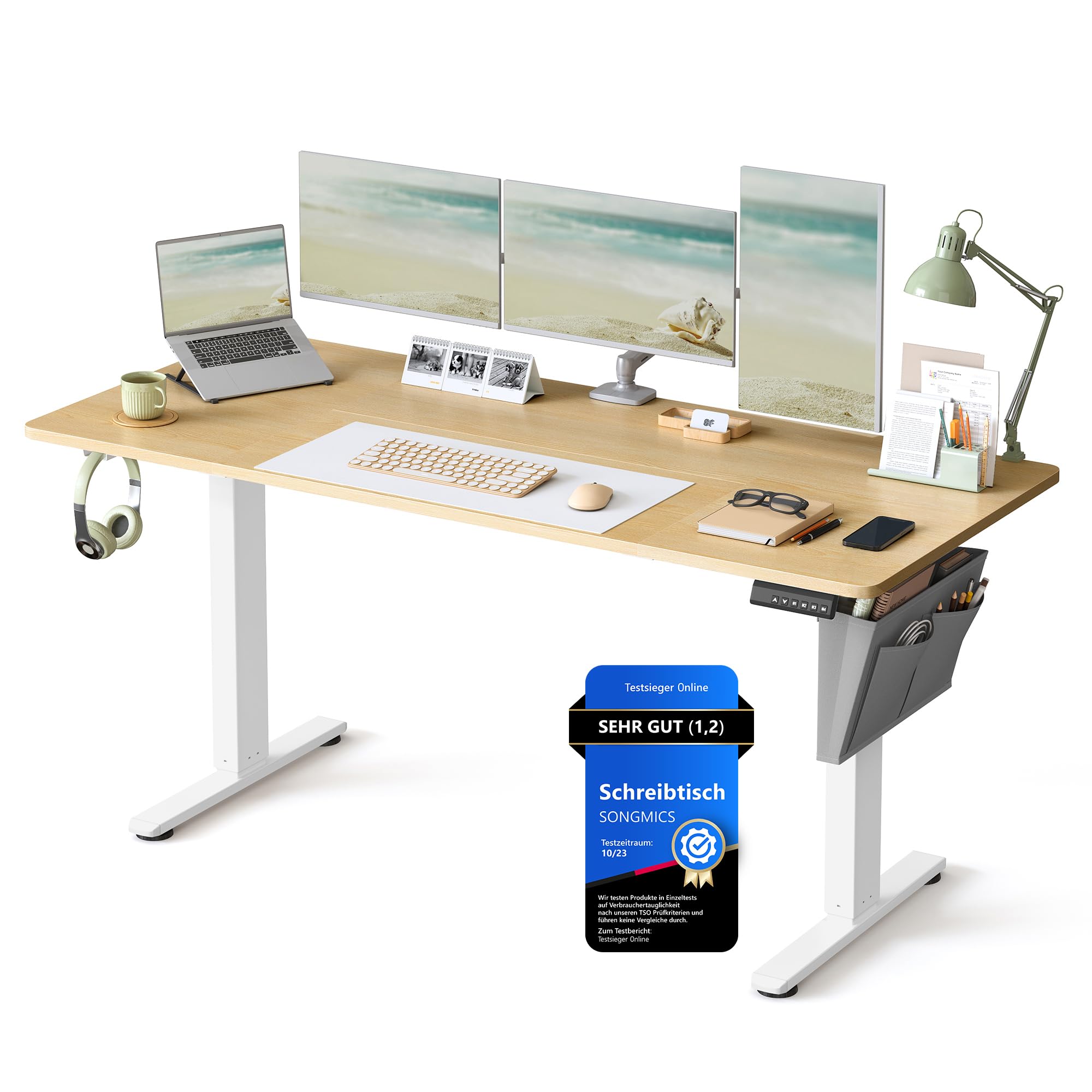 SONGMICS Elektrischer Höhenverstellbarer Schreibtisch – Holz & Stahl, Ergonomisch, Höhenverstellbar