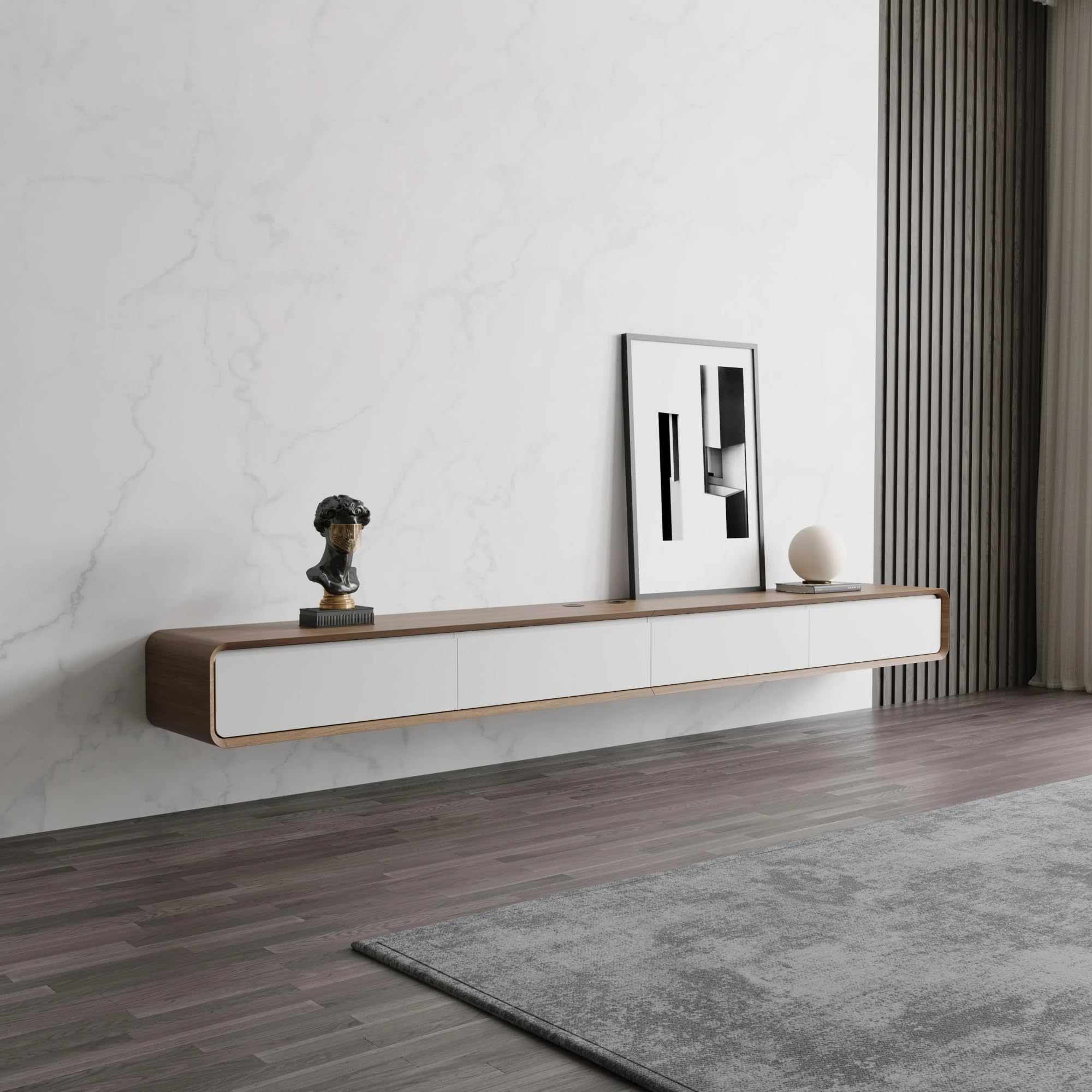 POVISON TV Schrank schwebend 160cm schwarz modern Walnussholz aus Massivholz mit 3 Schubladen, TV Lowboard hängend mit Kabelmanagement hochwertig, Komplettmöbel mit Stauraum für Wohnzimmer