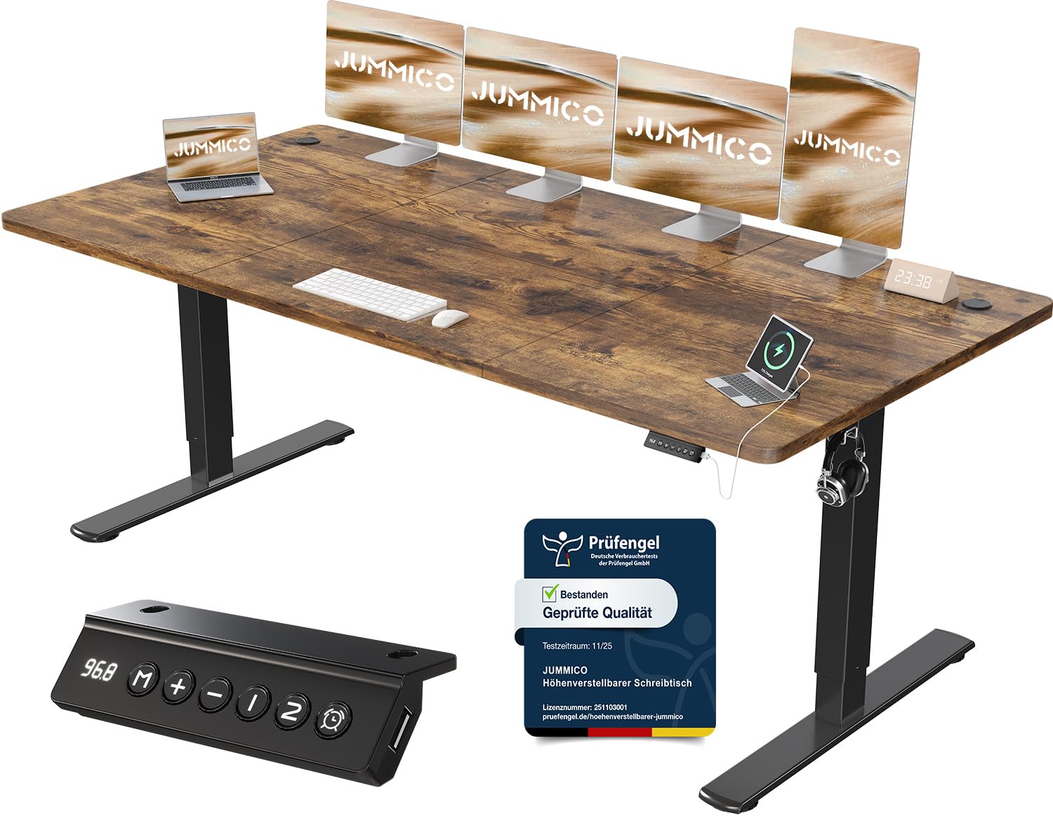 JUMMICO Höhenverstellbarer Schreibtisch mit USB-Ladeanschluss 200 x 80 cm, Schreibtisch Höhenverstellbar Elektrisch, Steh-Sitz Tisch Stehpult Verstellbarer Computertisch,Standing Desk,Weiß