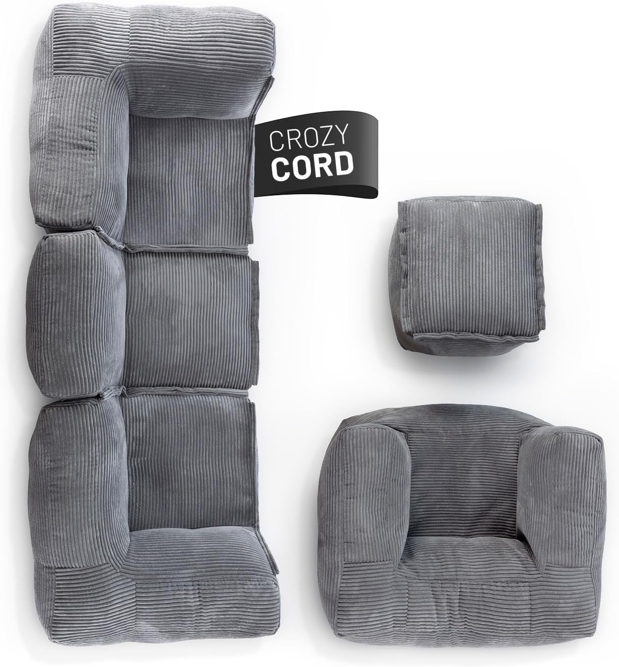 Lumaland Modulares Basic Set - Cord-Reihe | Indoor Sitzsäcke mit Softer Struktur, ideal Sofa Modulen & zum Pouf | Bean Bag mit Füllung - für Wohnzimmer & Co.