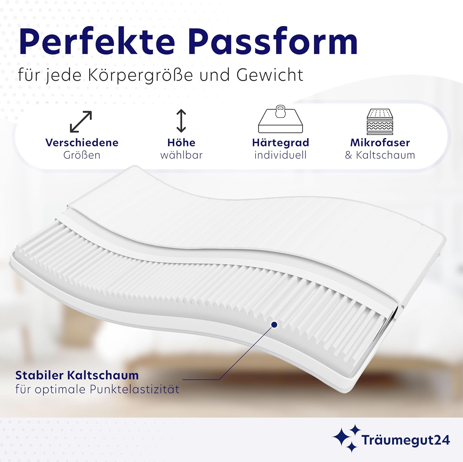Träumegut24 AquaFlex 7-Zonen Kaltschaummatratze | Ergonomisch, Hypoallergen, Abnehmbarer Bezug, Oeko-TEX®