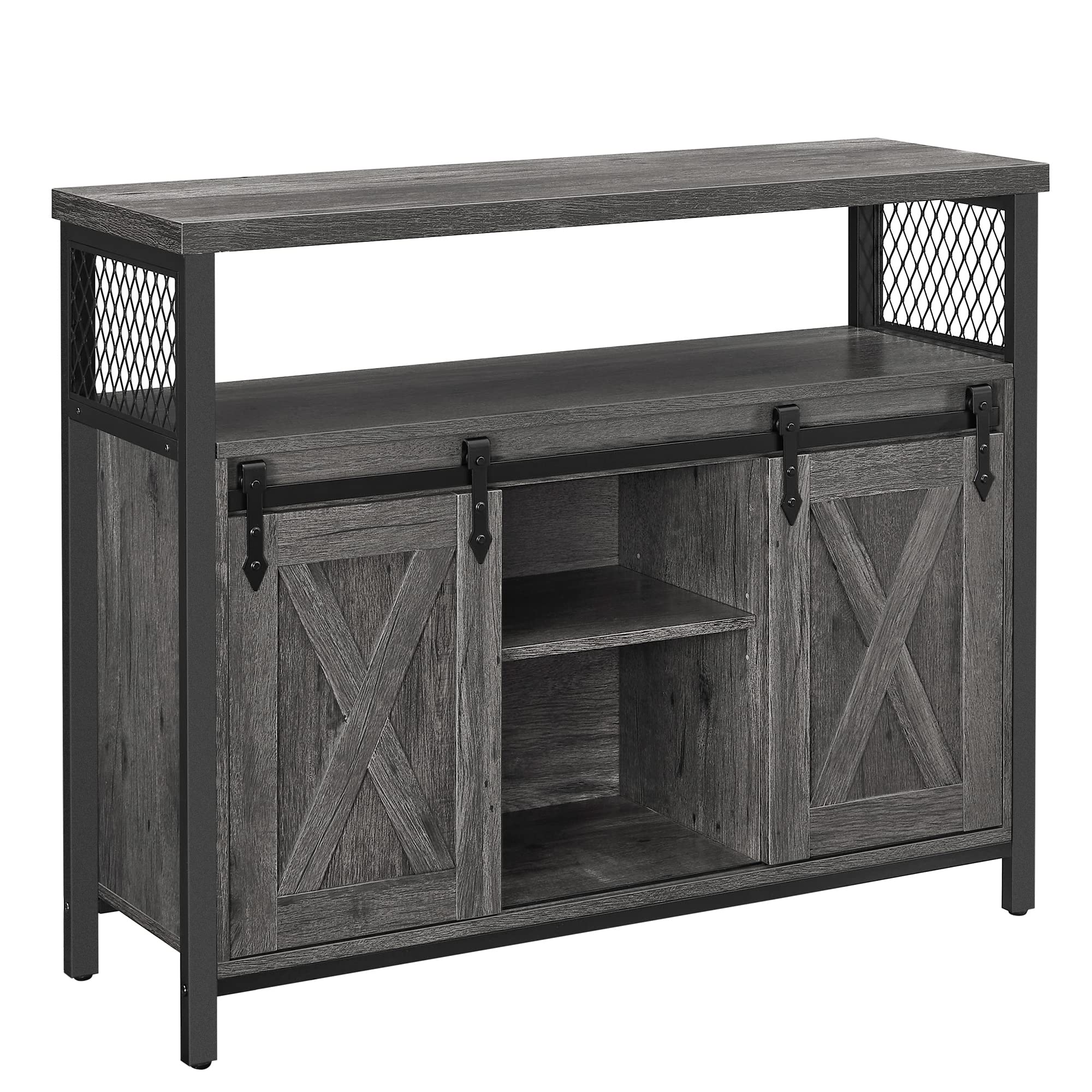 VASAGLE Sideboard, Küchenschrank, Aufbewahrungsschrank, mit 2 Schiebetüren, 33 x 100 x 80 cm, verstellbare Ablagen, Landhausstil, für Wohnzimmer, vintagebraun-schwarz LSC092B01