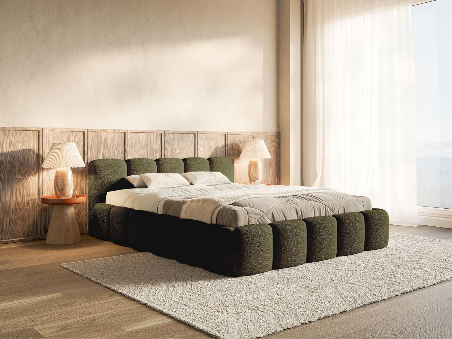 Selsey Polsterbett Cloudy Low mit Stauraum – Gepolstertes Bett mit Lattenrost, Metallrahmen, Bouclé-Stoff, modern
