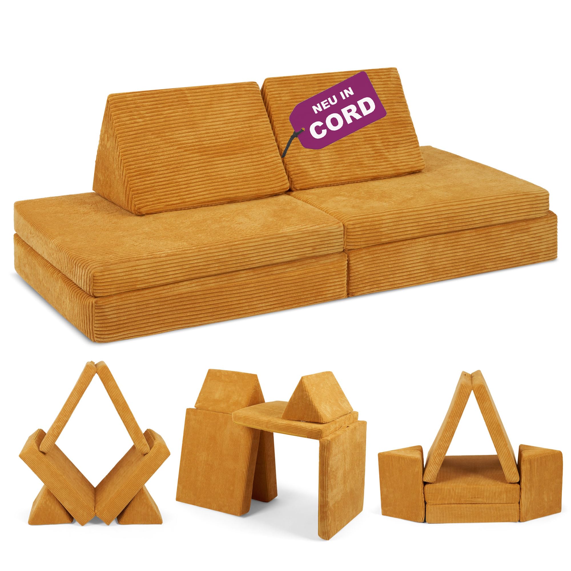 Linodino® Spielsofa Cord | Kindersofa aus Schaumstoff Bausteine - Spielsofa für Kinder & Kuschelecke im Kinderzimmer | Kindercouch | Oeko-TEX 100 Zertifiziert | Elfenzauber Beige