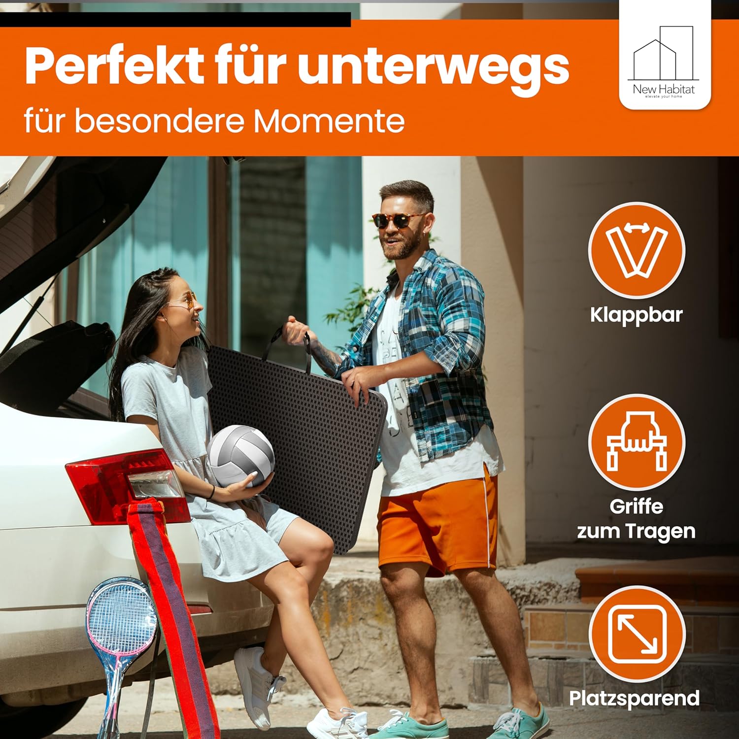 NewHabitat Bierzeltgarnitur 3er Set klappbar – Kunststoff Tisch 180 cm & 2 Bänke mit Tragegriff, Schwarz