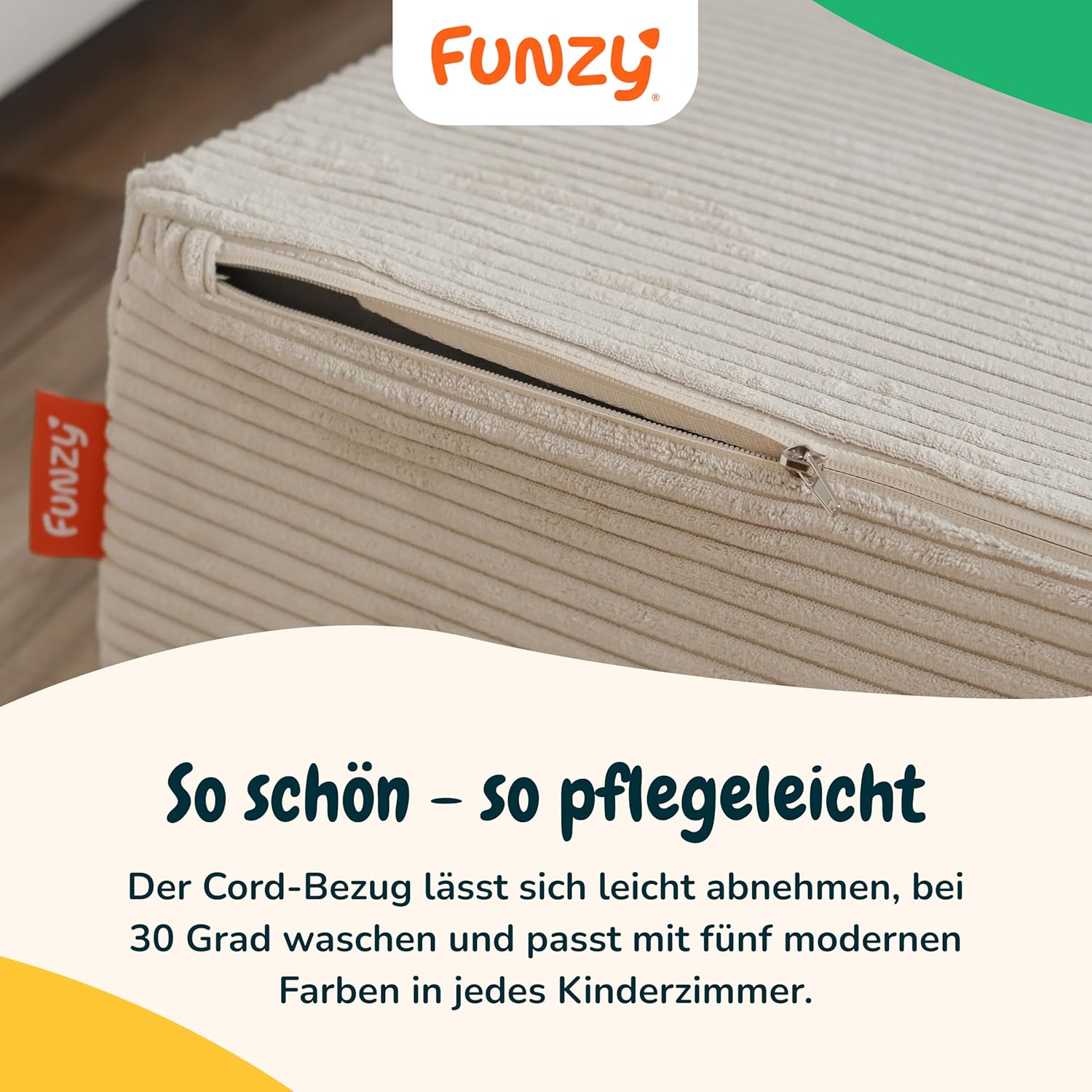 Funzy Hüpfpolster für Kinder 85x65x21 cm, Hüpfmatratze mit Taschenfederkern, Cord-Bezug Waschbar, Schadstofffrei, Motorik-Spielkissen, Cord Koala Grau