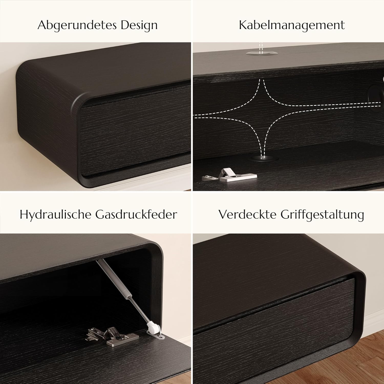 POVISON Schwebendes TV-Lowboard aus Massivholz – Modernes Hängeschrank-TV-Möbel mit Stauraum & Kabelmanagement