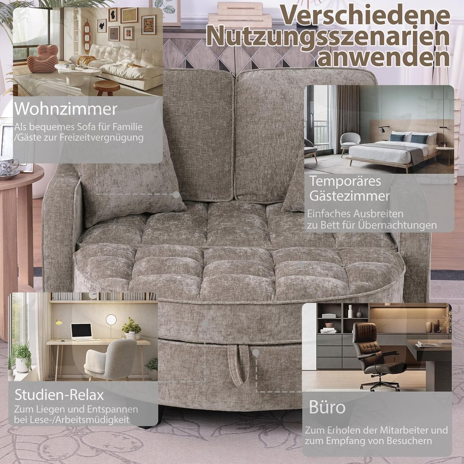 Gelukueub Multifunktionales Sofa-Bett 2-in-1 – Modernes Schlafsofa mit Stauraum, platzsparend