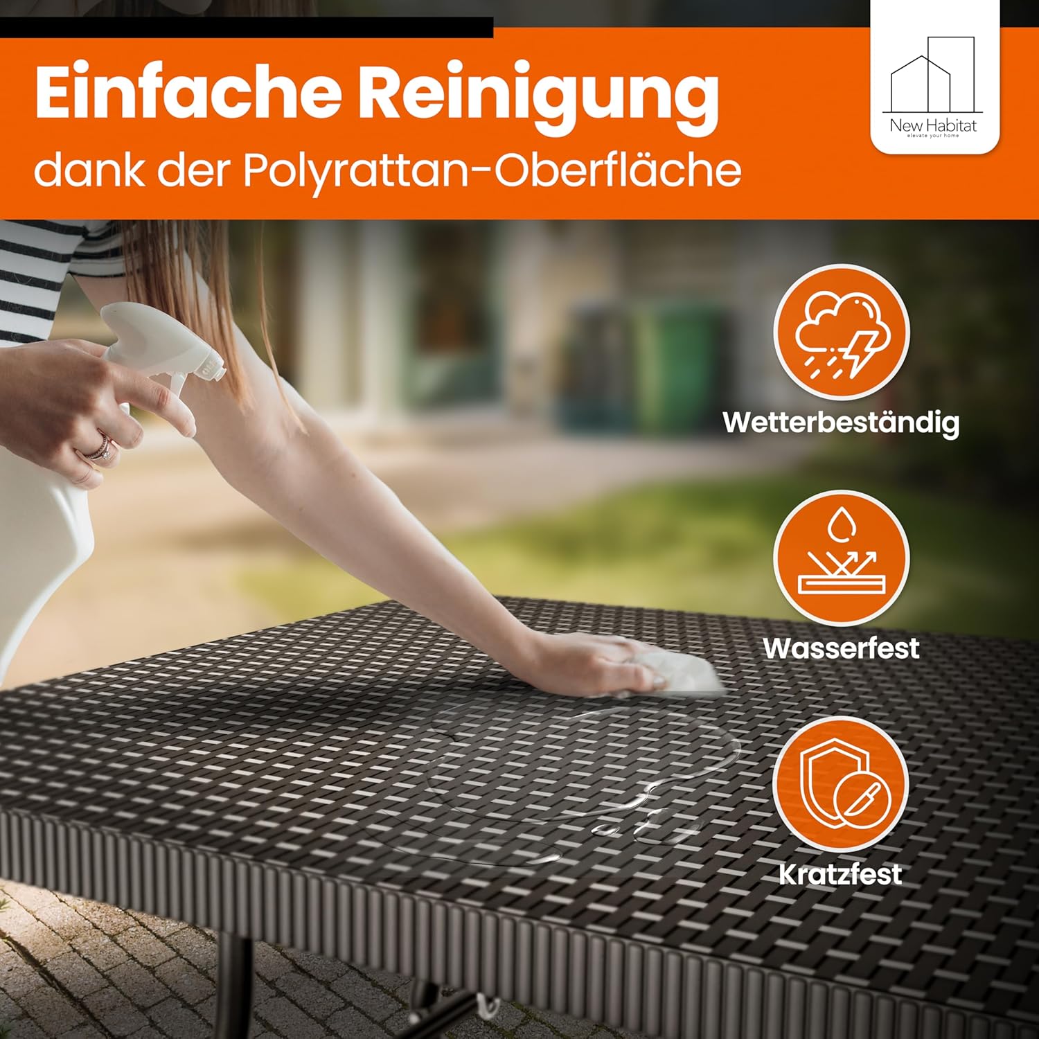 NewHabitat Bierzeltgarnitur 3er Set klappbar – Kunststoff Tisch 180 cm & 2 Bänke mit Tragegriff, Schwarz