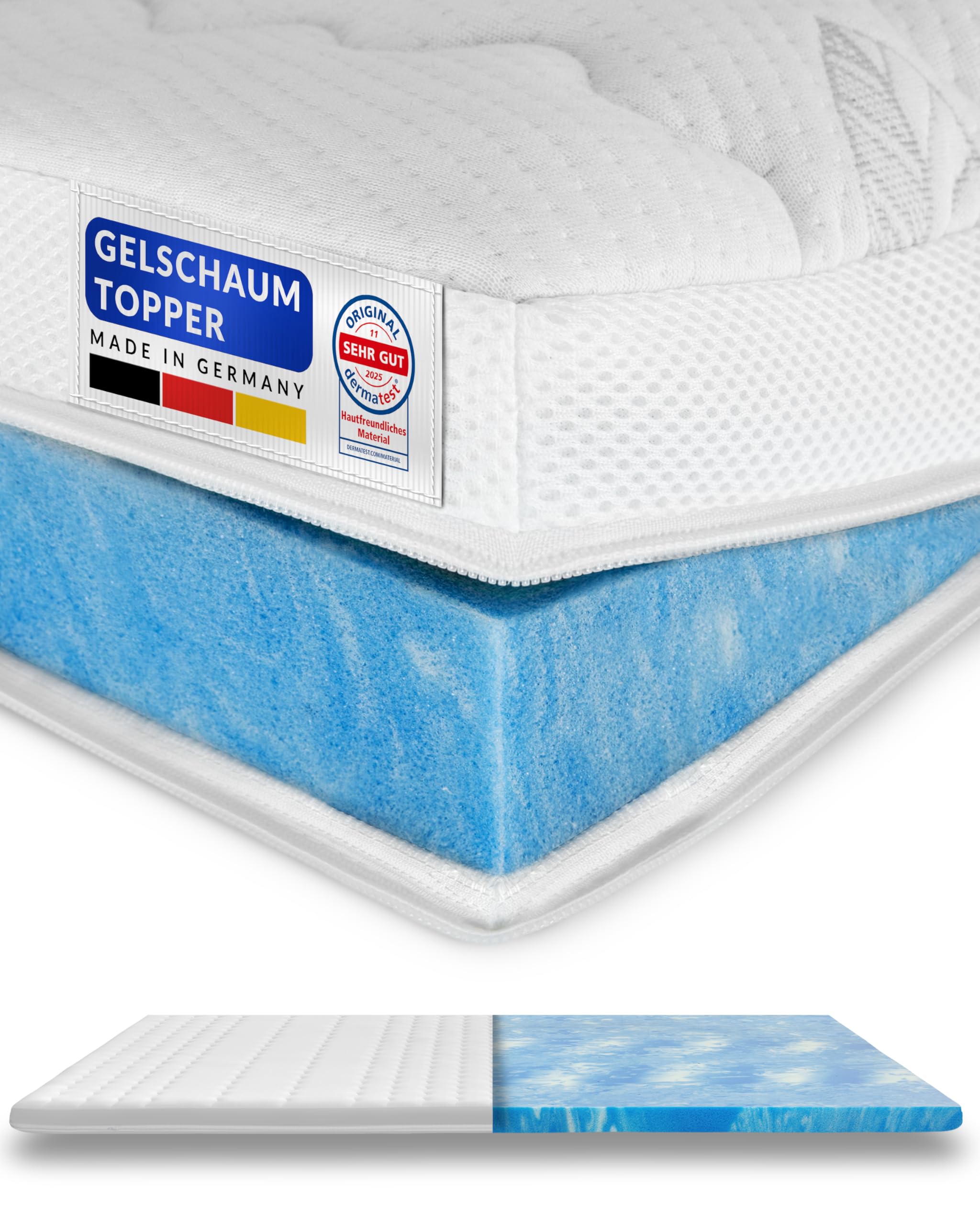 Premium Gelschaum-Topper 180x200 cm mit RG 50 - Hochwertiger Lyocell-Bezug - Antirutschfunktion - Umlaufendes Klimaband - Qualität Made in Germany - Gel-Topper 180 x 200