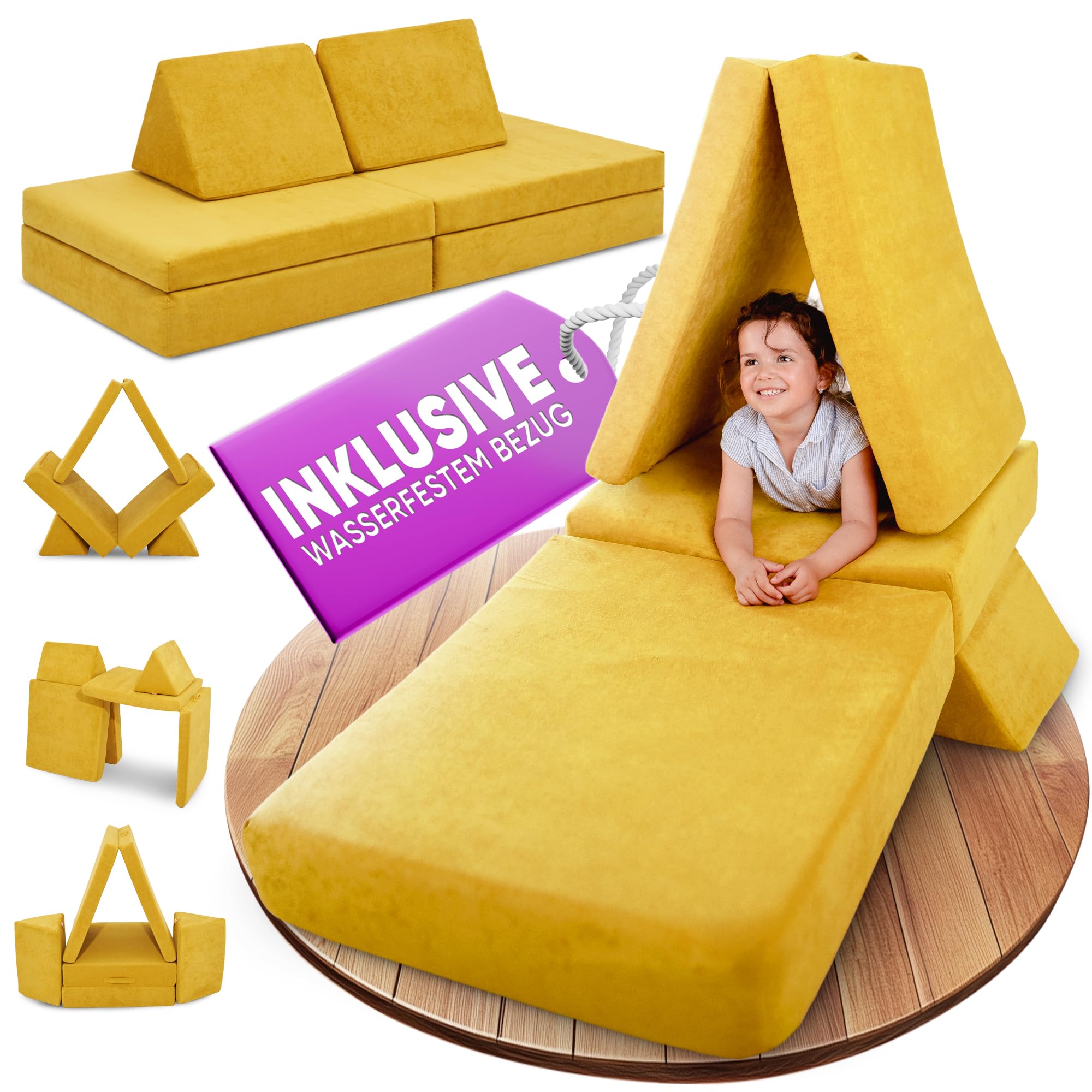 Linodino® Spielsofa Cord | Kindersofa aus Schaumstoff Bausteine - Spielsofa für Kinder & Kuschelecke im Kinderzimmer | Kindercouch | Oeko-TEX 100 Zertifiziert | Elfenzauber Beige