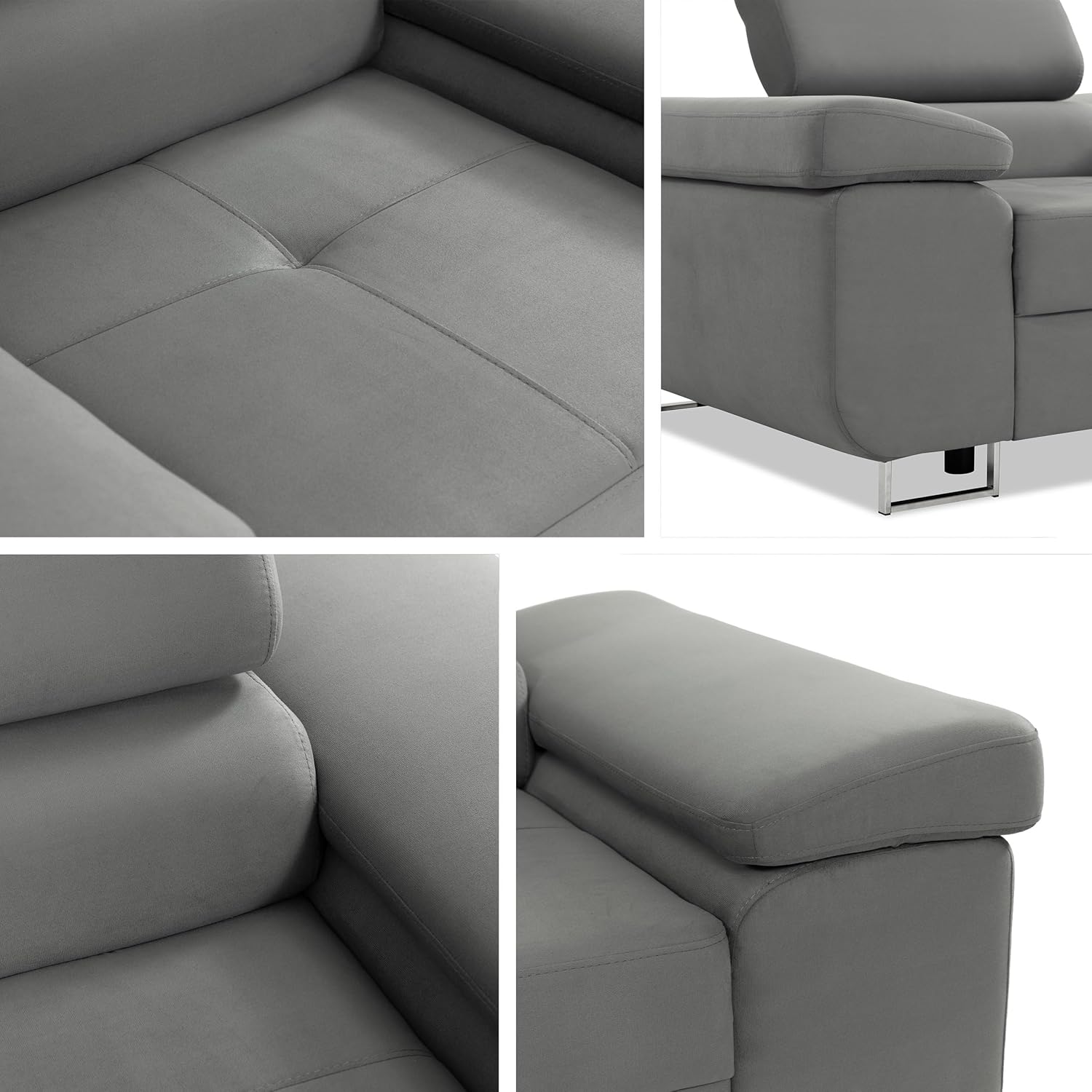 Mirjan24 Sofa Torezio I 1-Sitzer – Polstersofa mit verstellbarer Kopfstütze, Metallfüße, Modern
