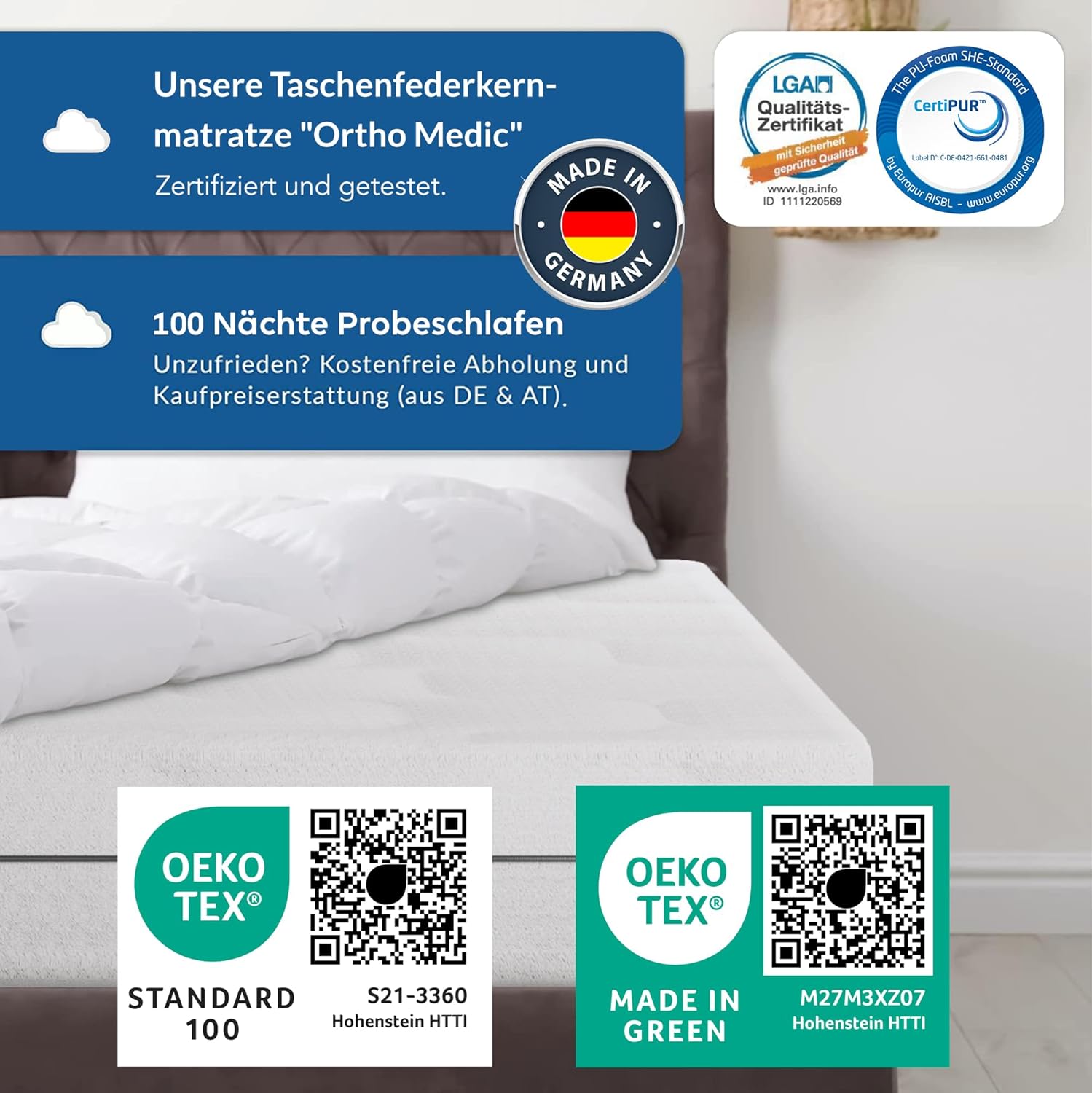 BMM Ortho Medic Taschenfederkernmatratze – 7 Zonen, H3, Öko-Tex, Ergonomisch, 21 cm Höhe