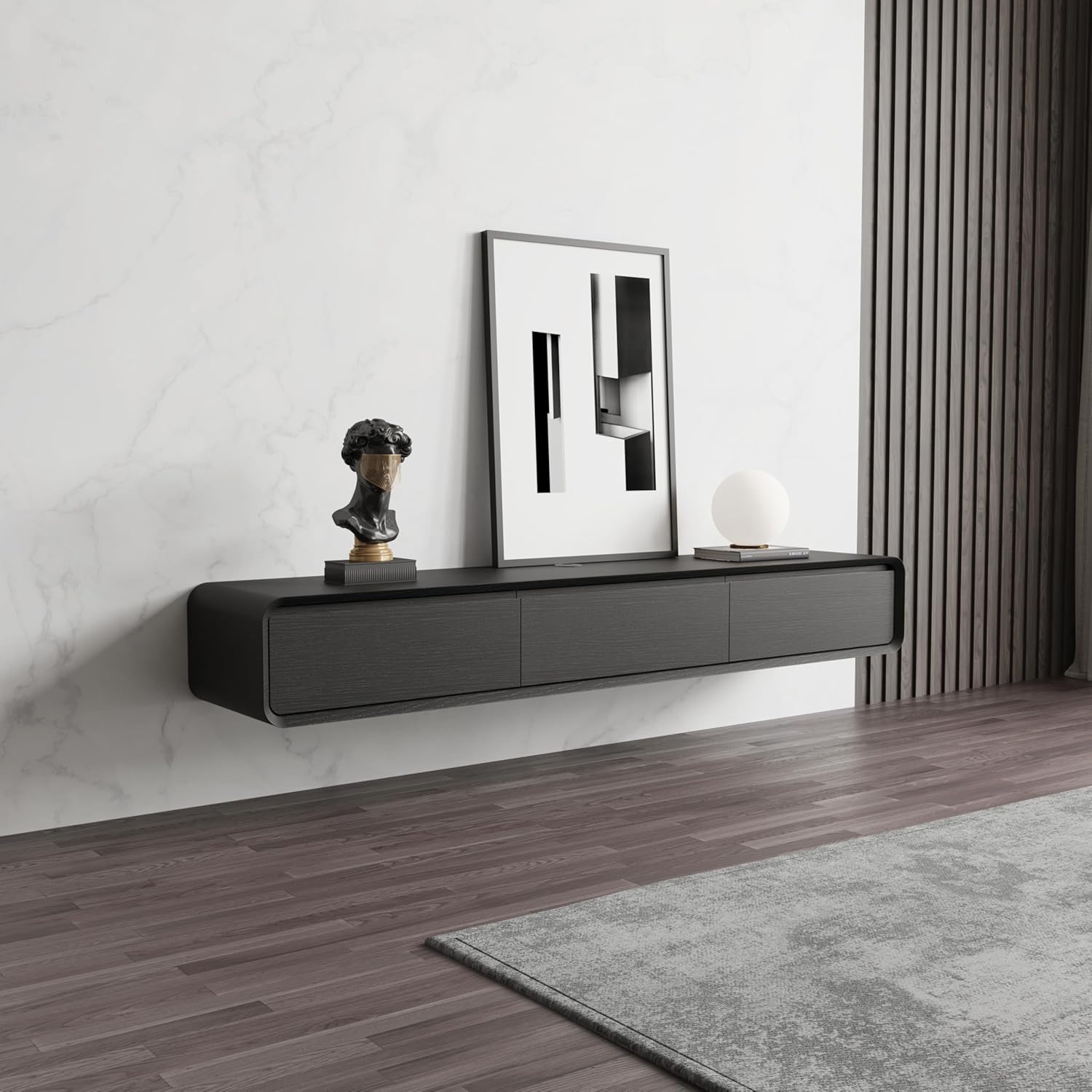 POVISON Schwebendes TV-Lowboard aus Massivholz – Modernes Hängeschrank-TV-Möbel mit Stauraum & Kabelmanagement