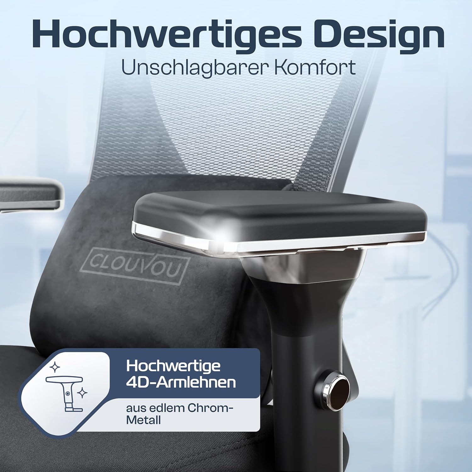 CLOUVOU CleverSeat Ergonomischer Bürostuhl – Verstellbar, bis 150 kg