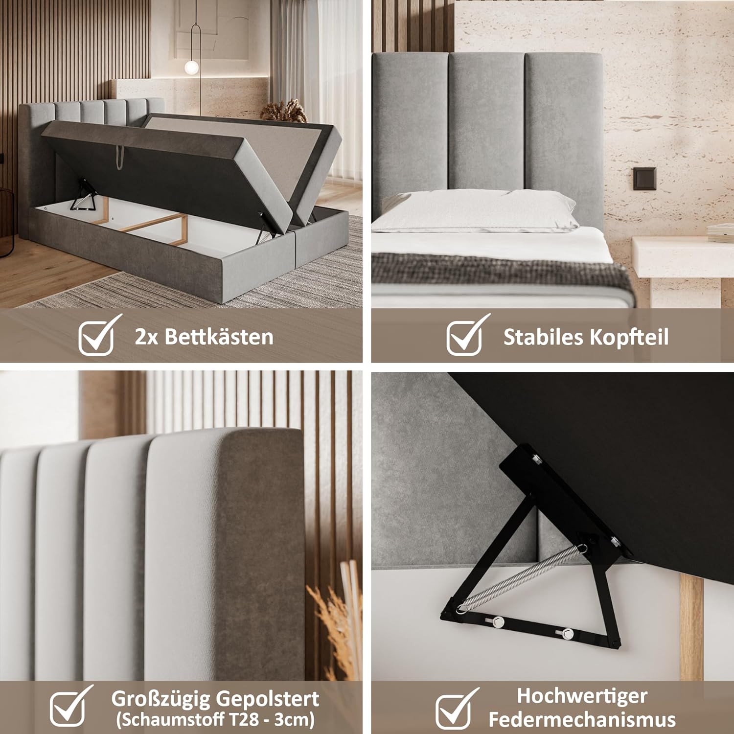 Motivena Santiago Boxspringbett mit Bettkasten, Matratze & Topper