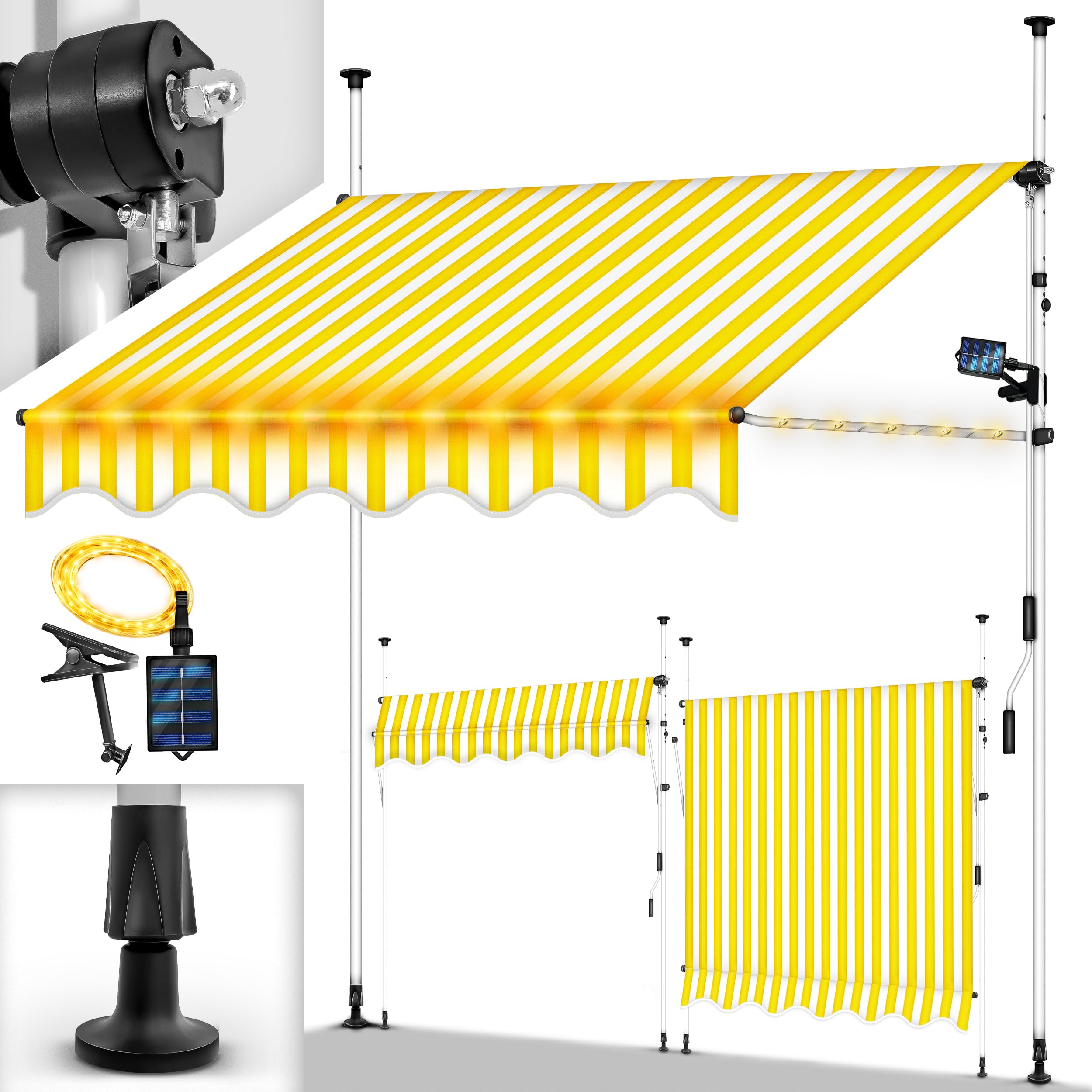 tillvex Balkonmarkise Klemmmarkise – UV50+, Wasserdicht, Höhen- und Winkelverstellbar