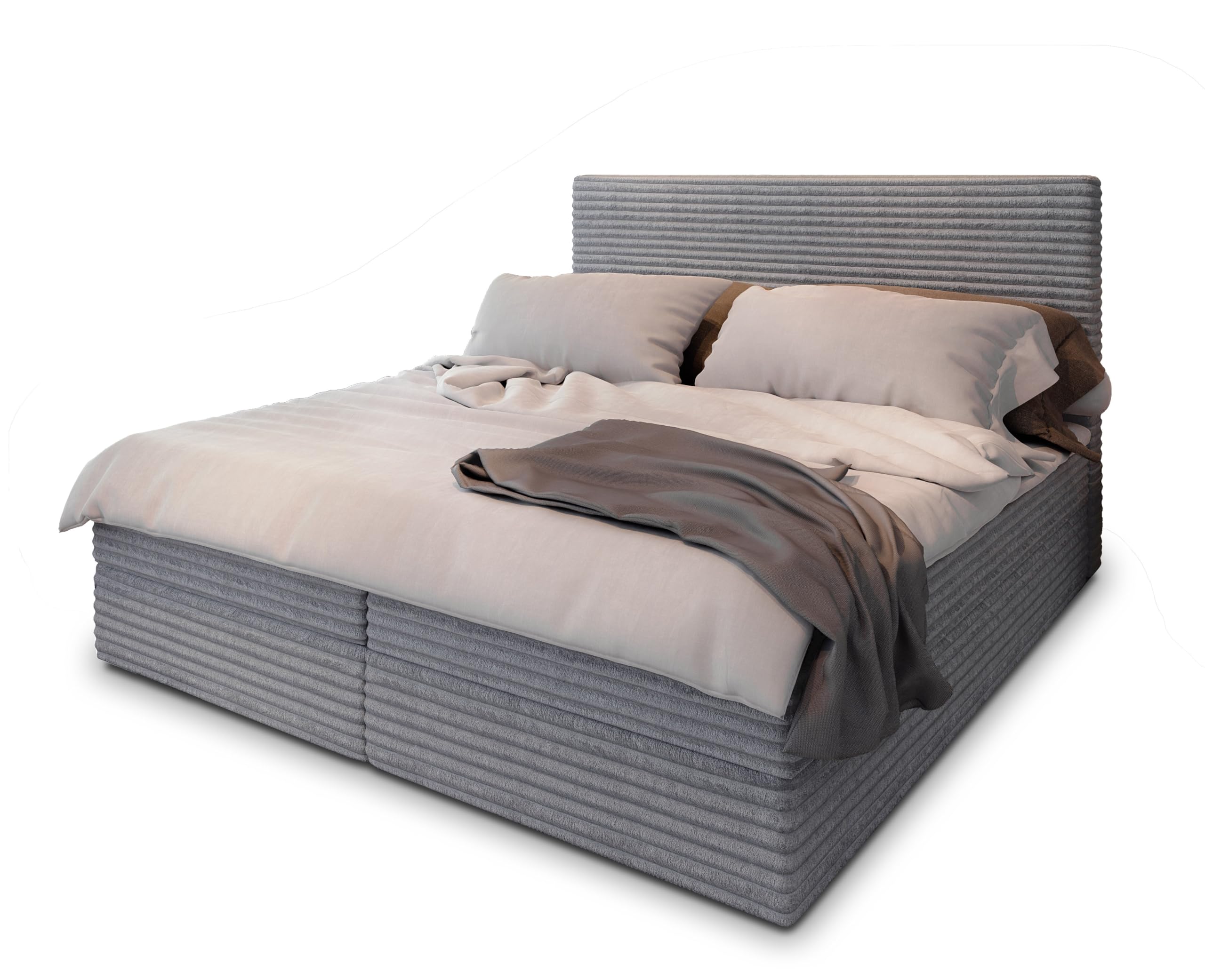 Masseno Boxspringbett PISA 140x200 cm Komplett-Set mit Matratze und Topper, Polsterbett mit Zwei Bettkästen -Creme, TILIA 03